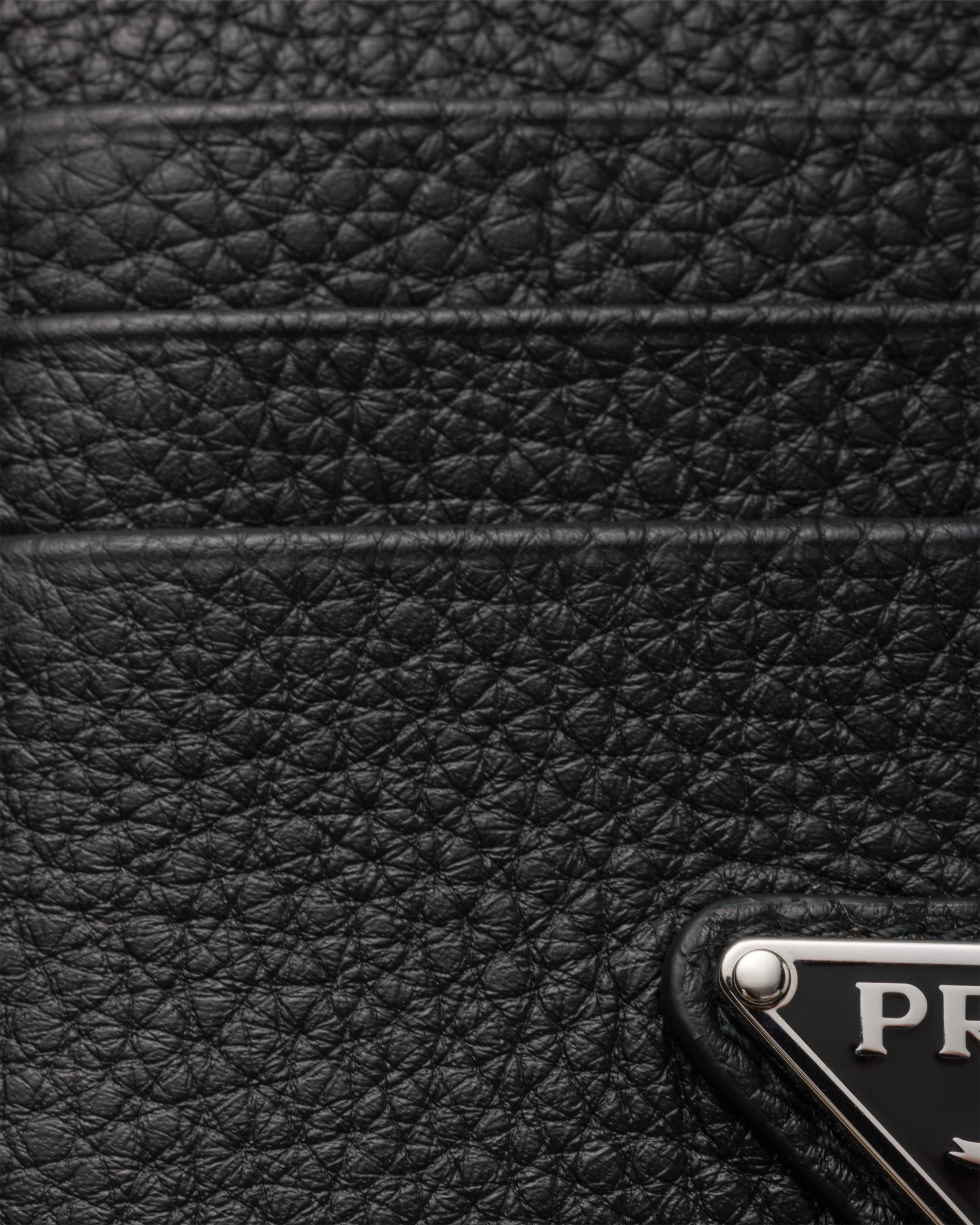 Prada Triangle Logo Leather Cardholder In Black