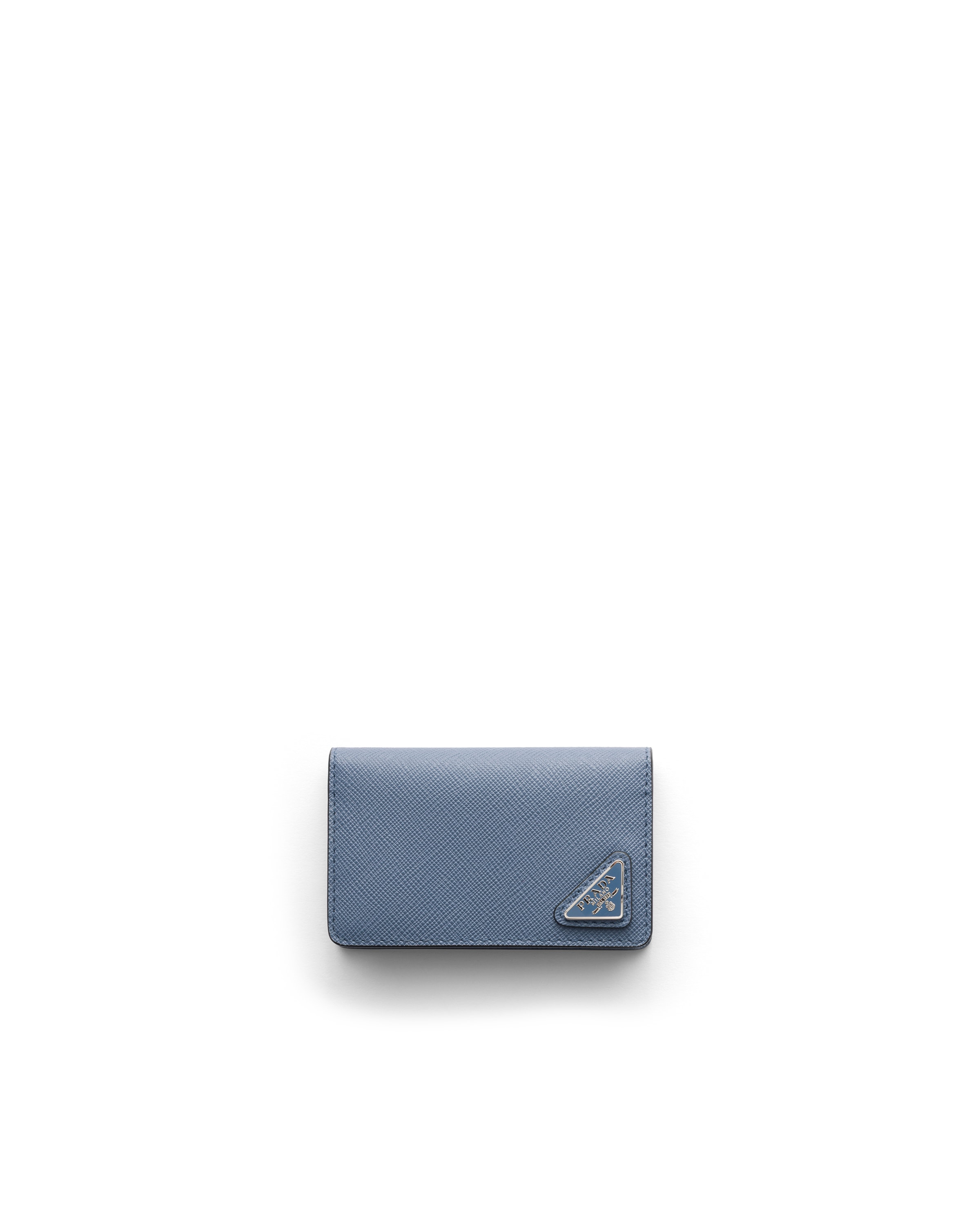 Prada Saffiano Leather Card Holder In Blue