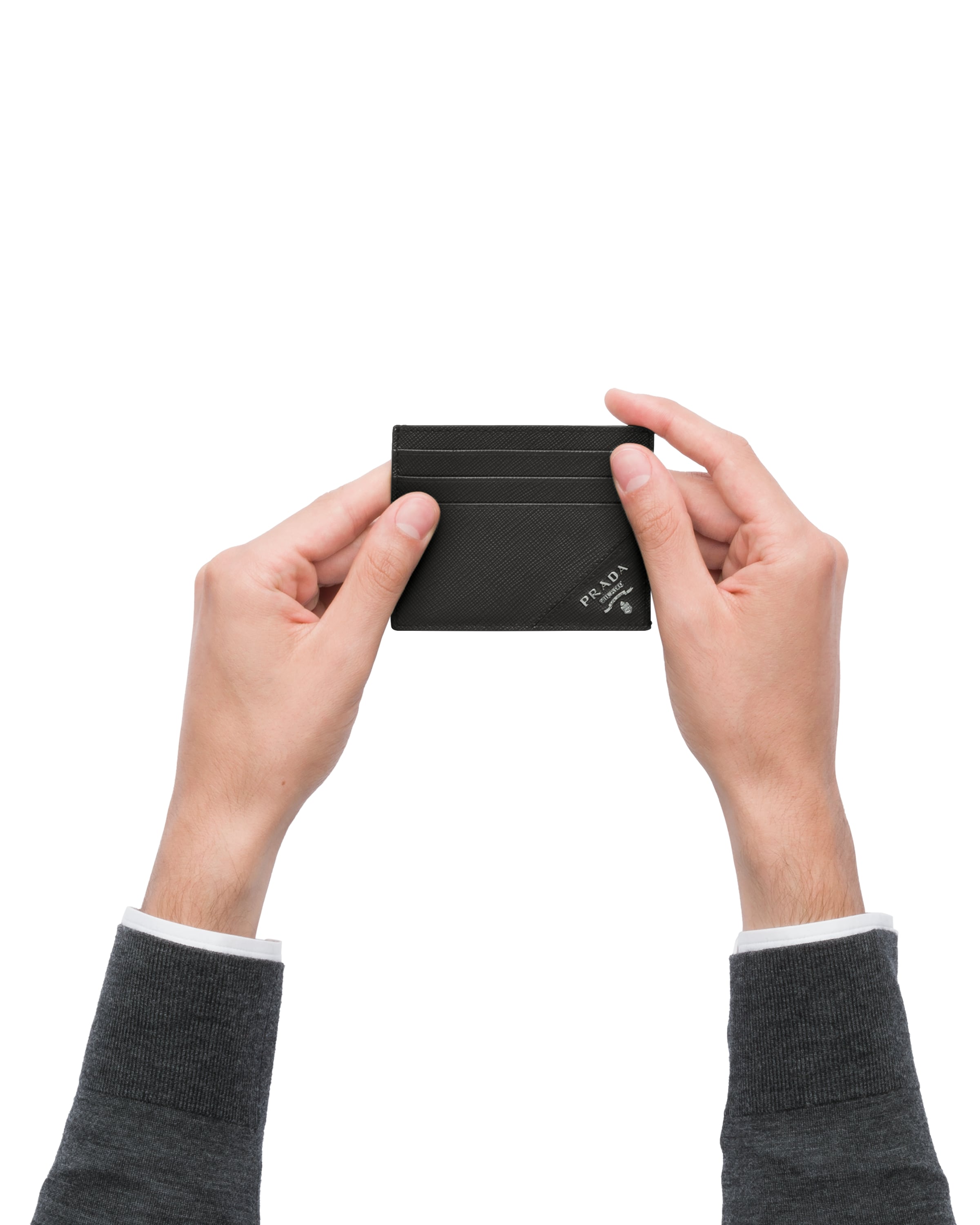 Prada Triangle Logo Saffiano Leather Cardholder In Black