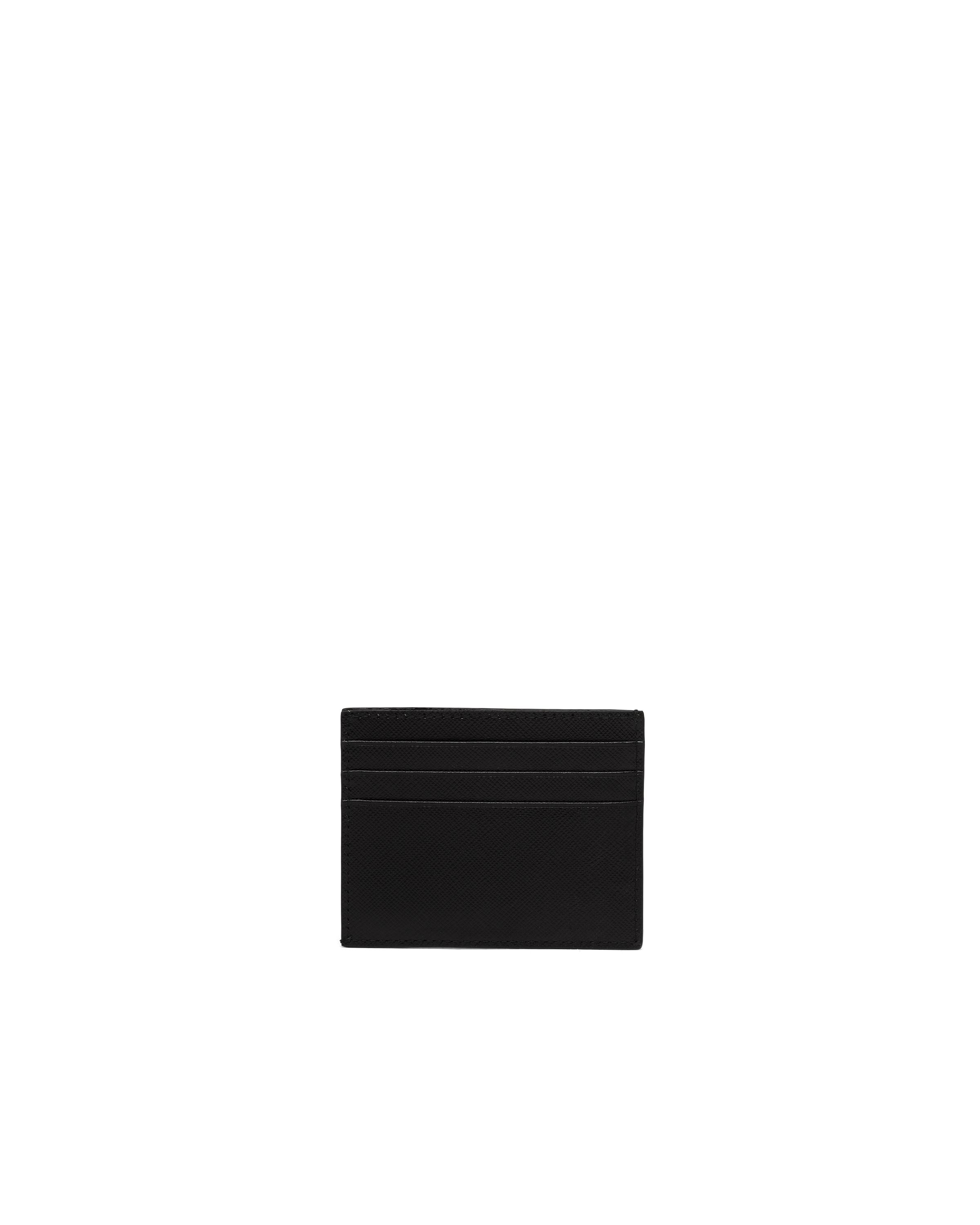 Prada Triangle Logo Saffiano Leather Cardholder In Black