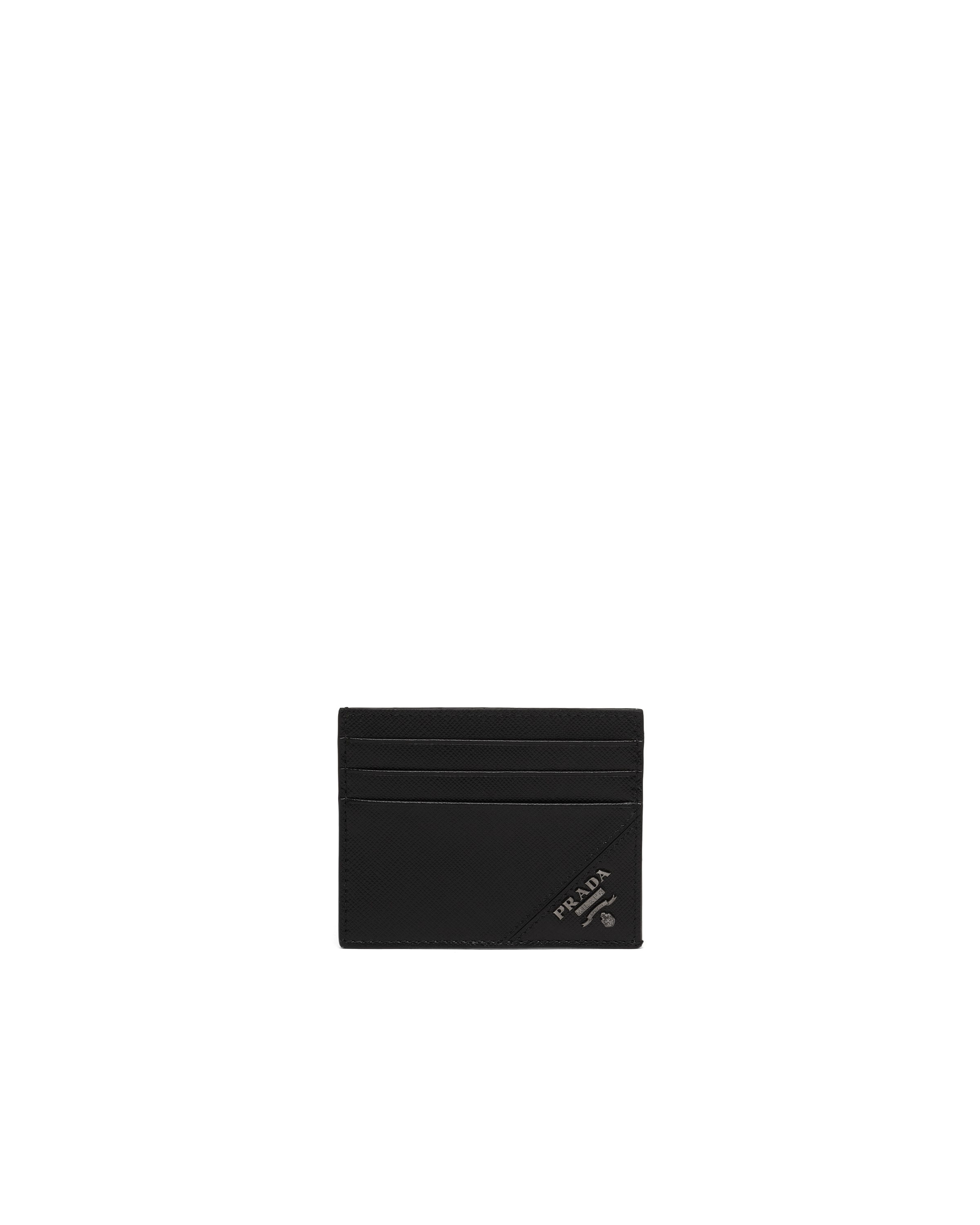 Prada Triangle Logo Saffiano Leather Cardholder In Black