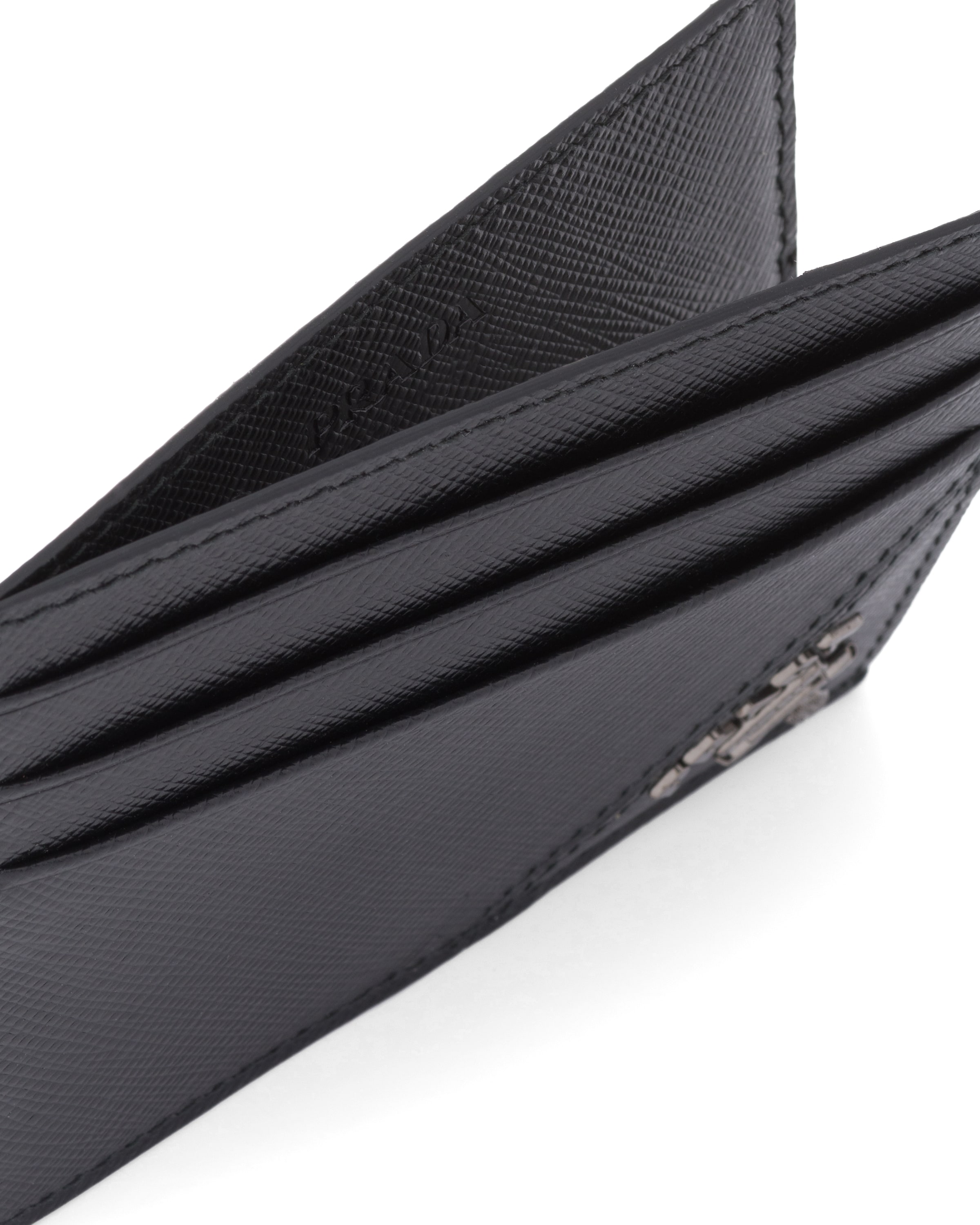 Prada Triangle Logo Saffiano Leather Cardholder In Black