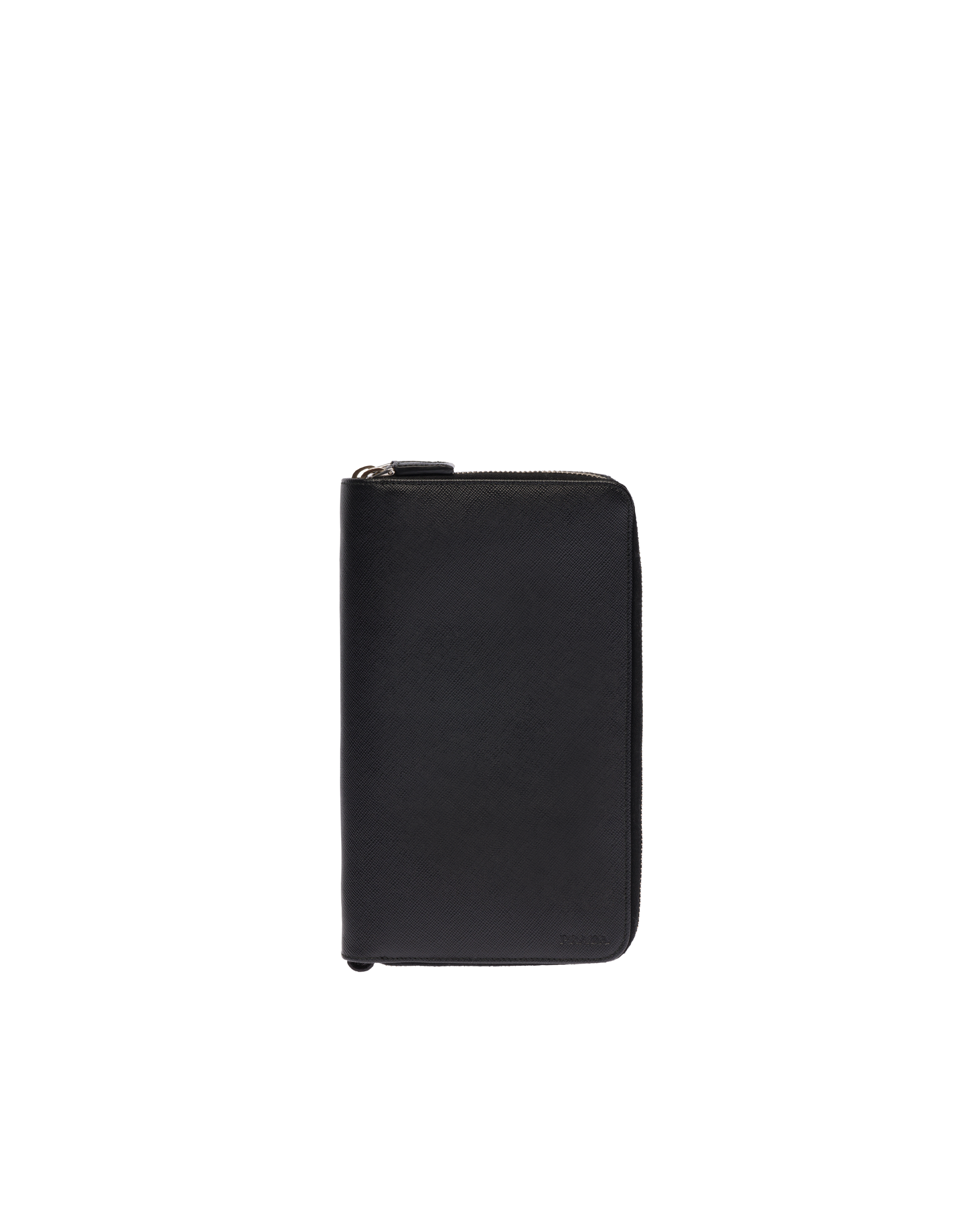 Black Saffiano Leather Zip Around Wallet Prada