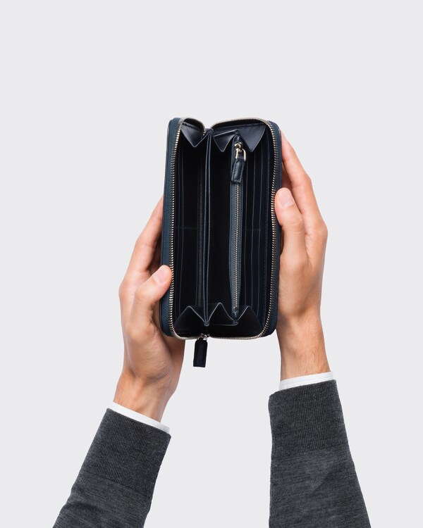 Ostrich Leather Zip Around Wallet - Navy Ostrich Leather Zip Around Wallet - Navy