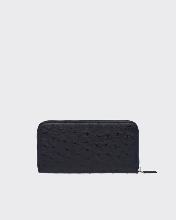 Ostrich Leather Zip Around Wallet - Navy Ostrich Leather Zip Around Wallet - Navy