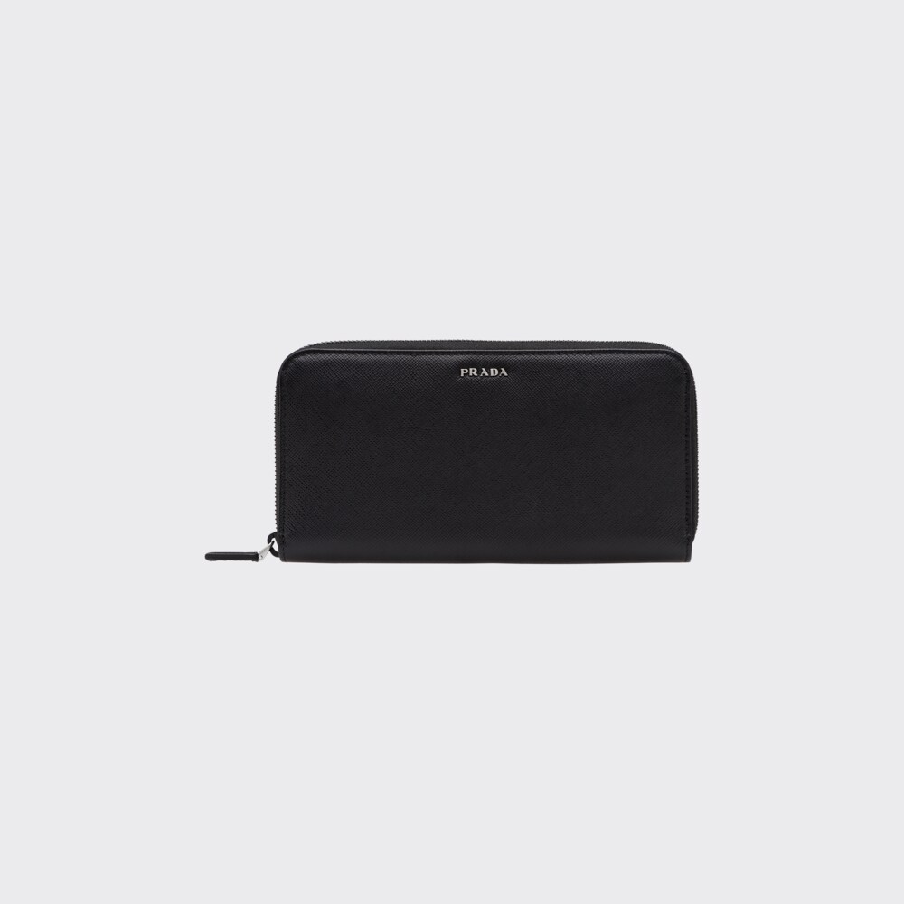 ブラック サフィアーノレザー ジップアラウンド財布 | Prada