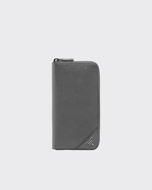 シルバーグレー サフィアーノレザー ジップアラウンド財布 | Prada
