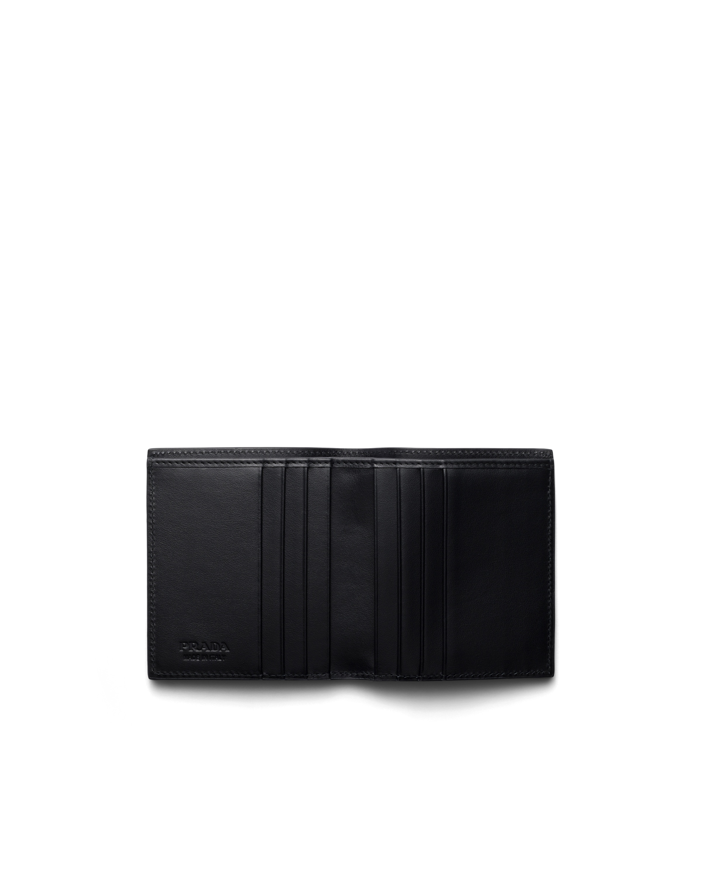 Prada Enamel Triangle-logo Wallet In Black