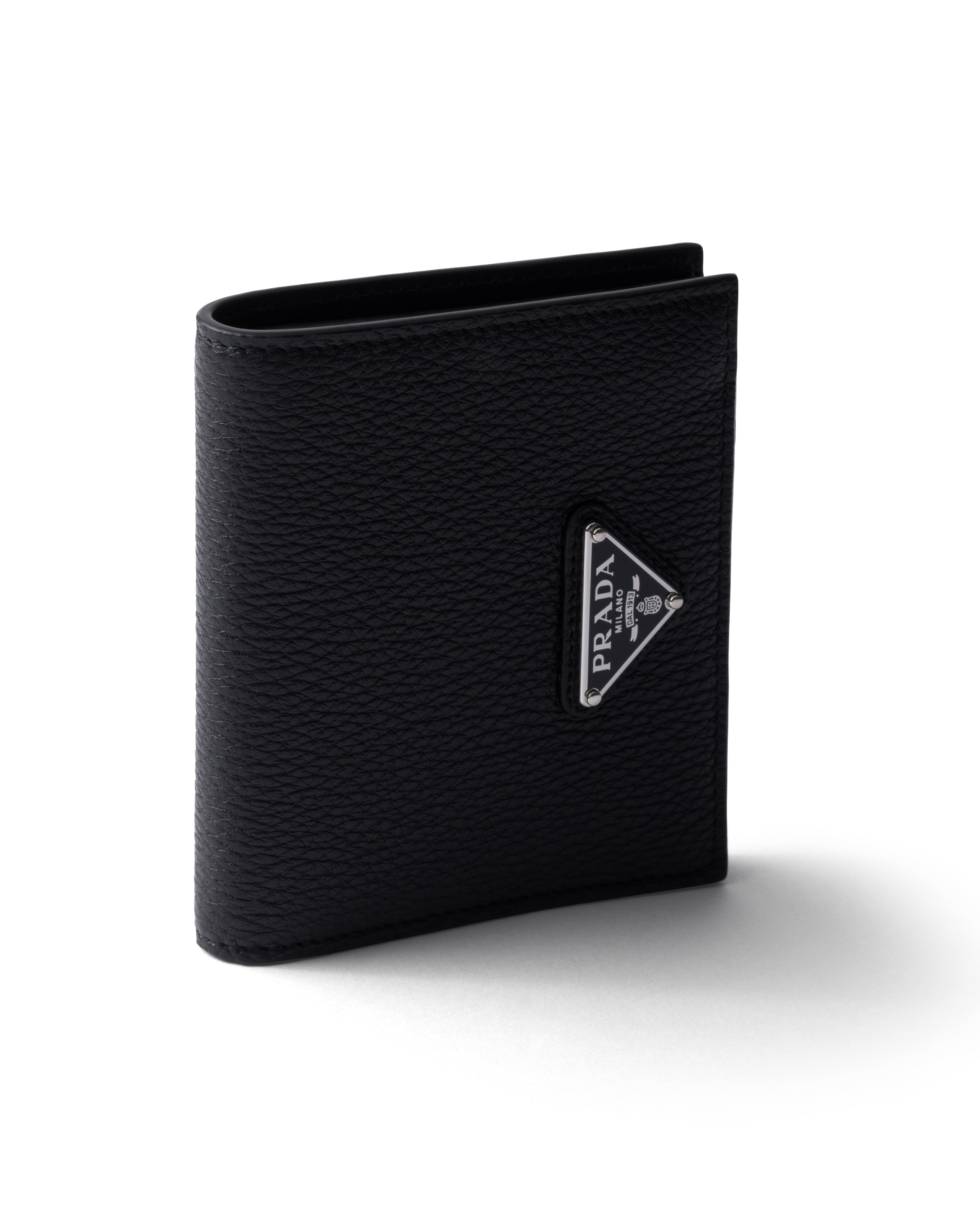 Prada Enamel Triangle-logo Wallet In Black