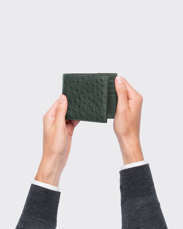محفظة من جلد نعام - أخضر زمردي محفظة من جلد نعام - أخضر زمردي