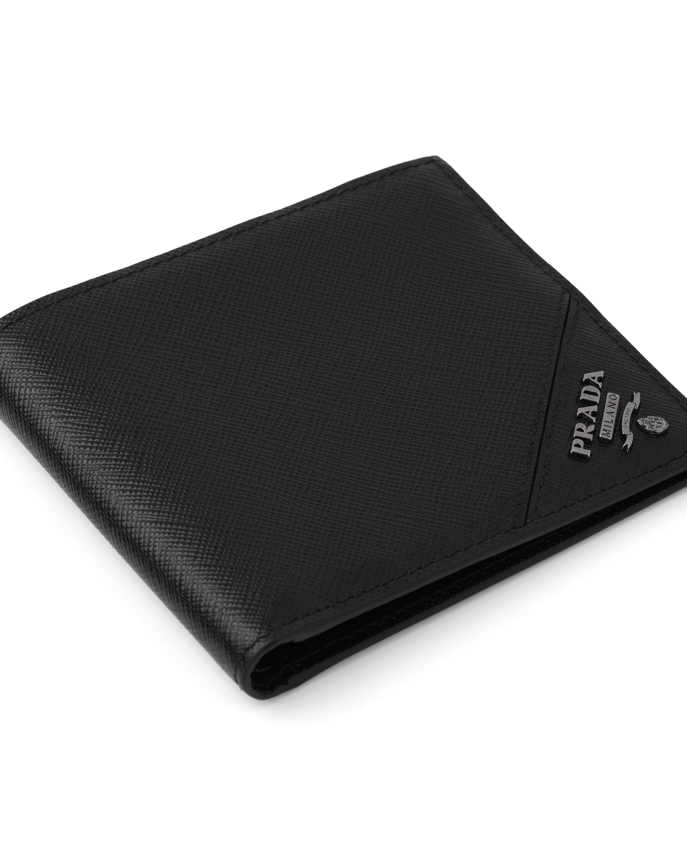 Prada Saffiano Leather Bi Fold Wallet In Black