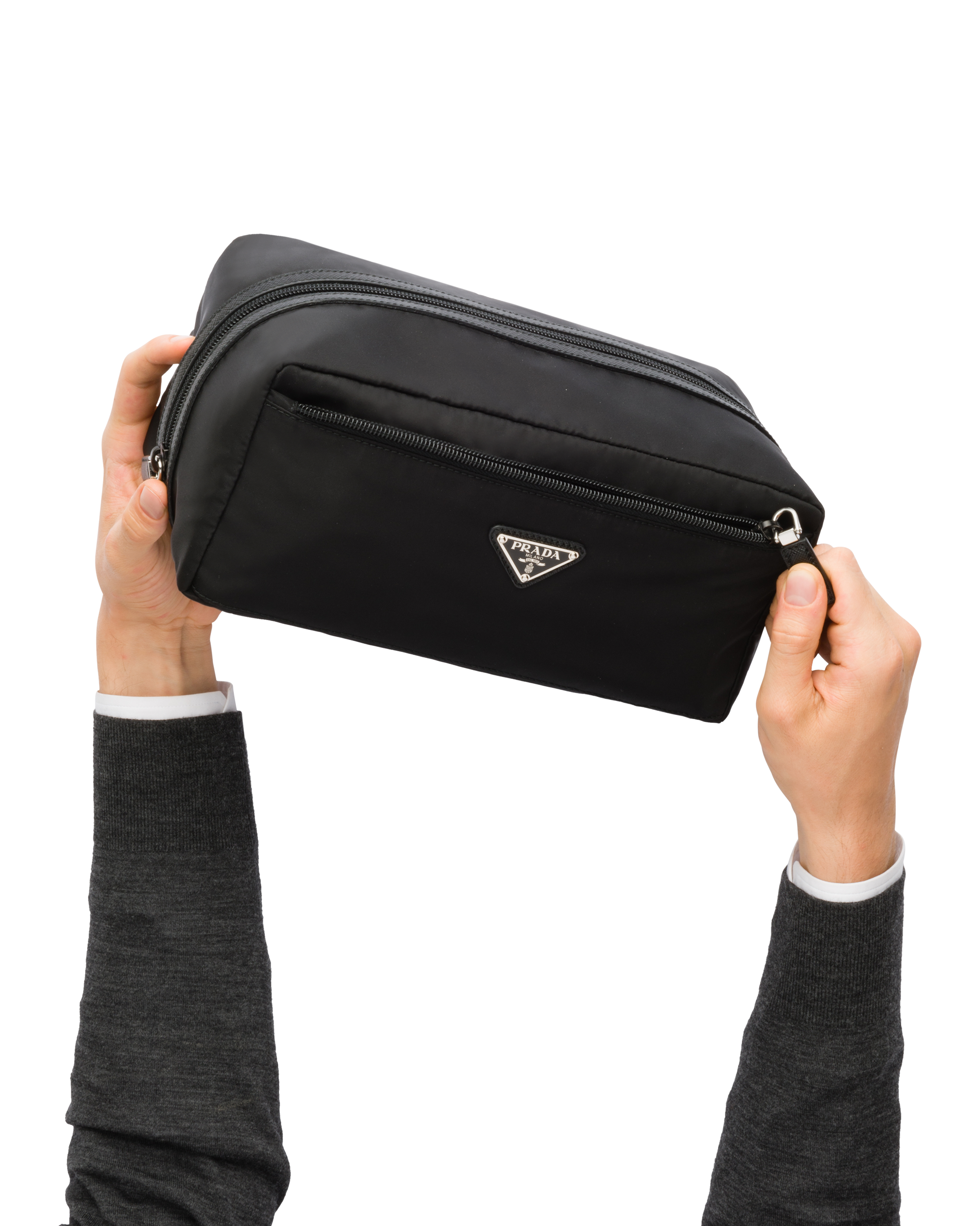 Prada black 2025 zip travel pouch