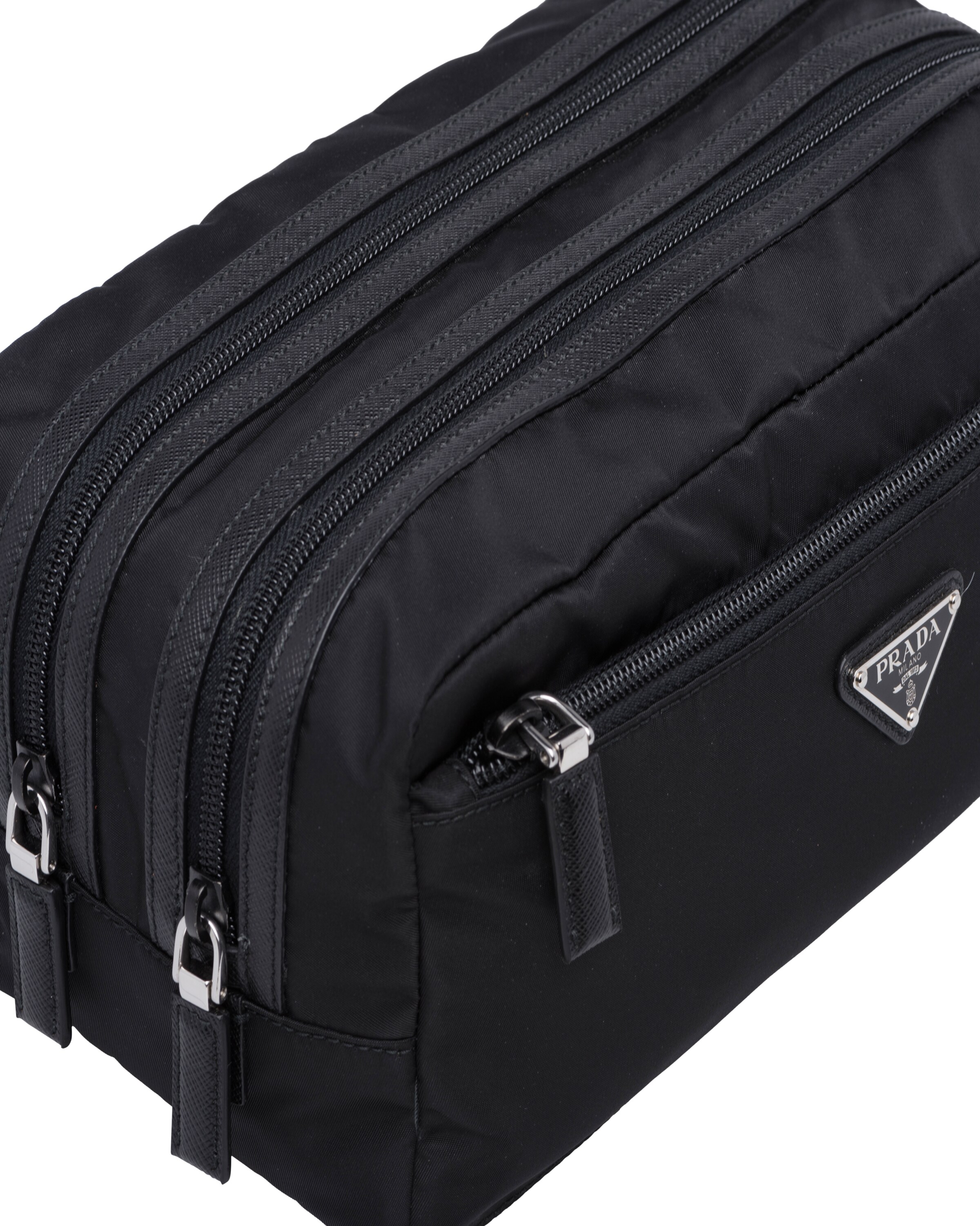 Black Nylon and Saffiano Leather Travel Pouch Prada