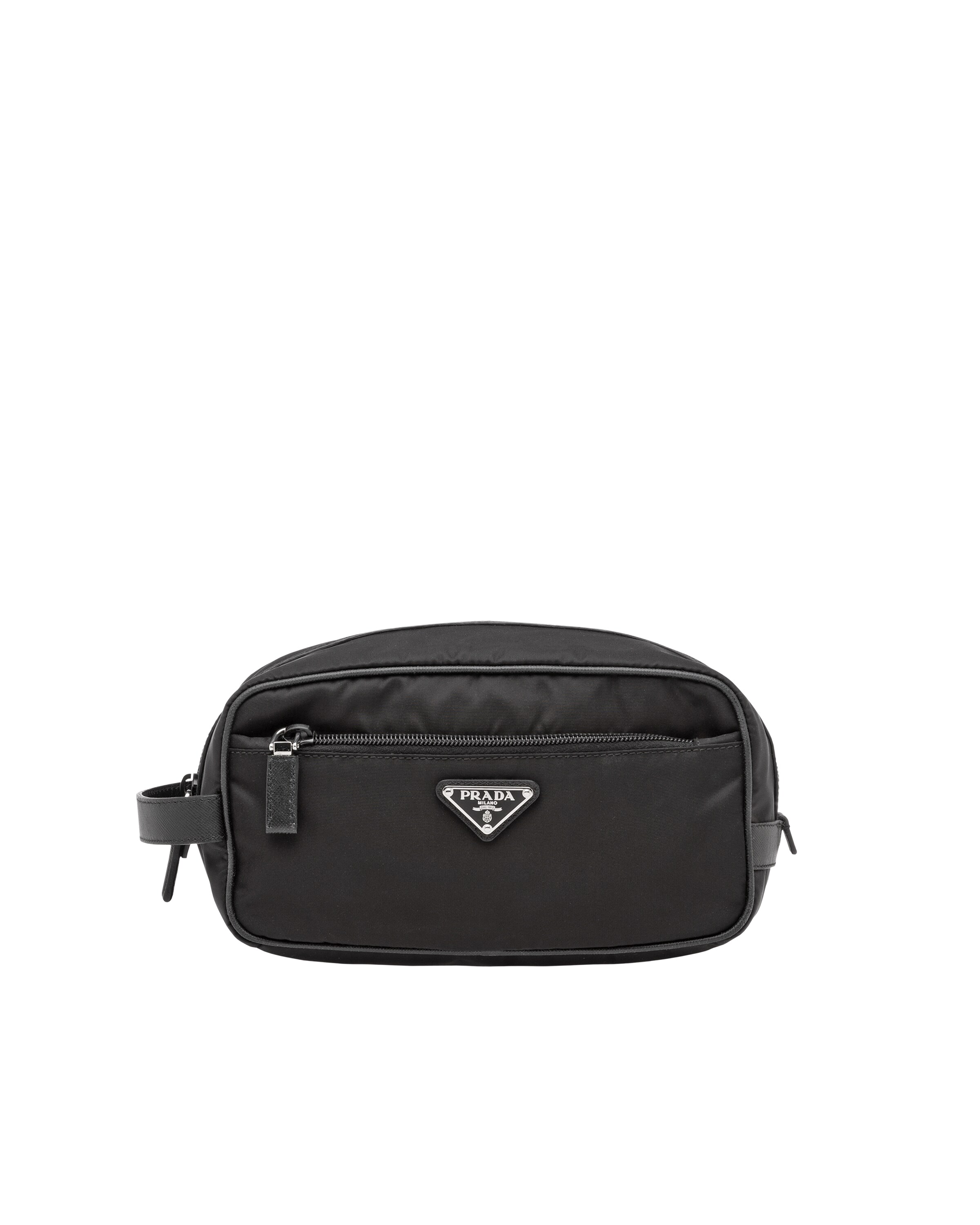 Black Nylon and Saffiano Leather Travel Pouch Prada