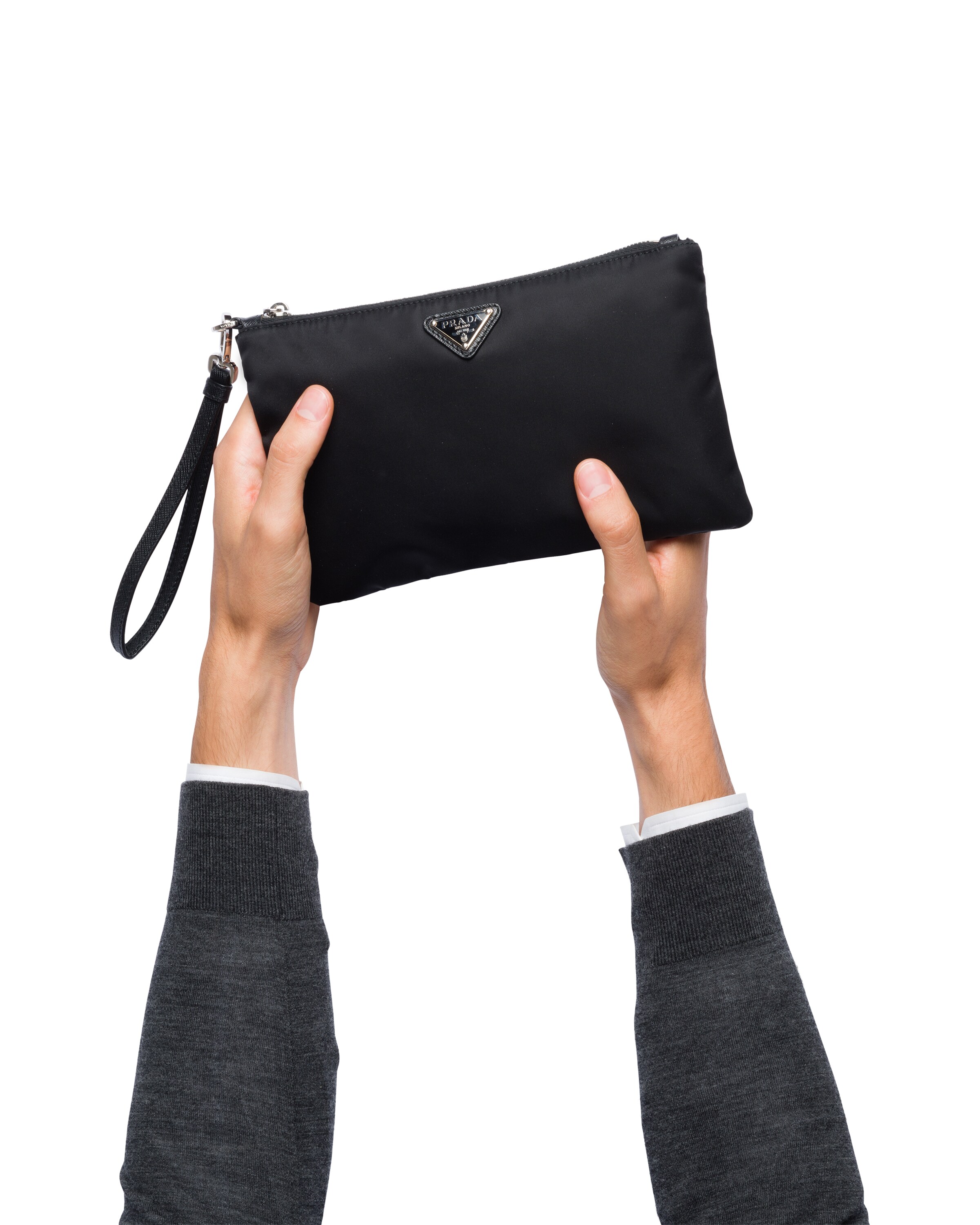 Black ReNylon and Saffiano leather pouch Prada