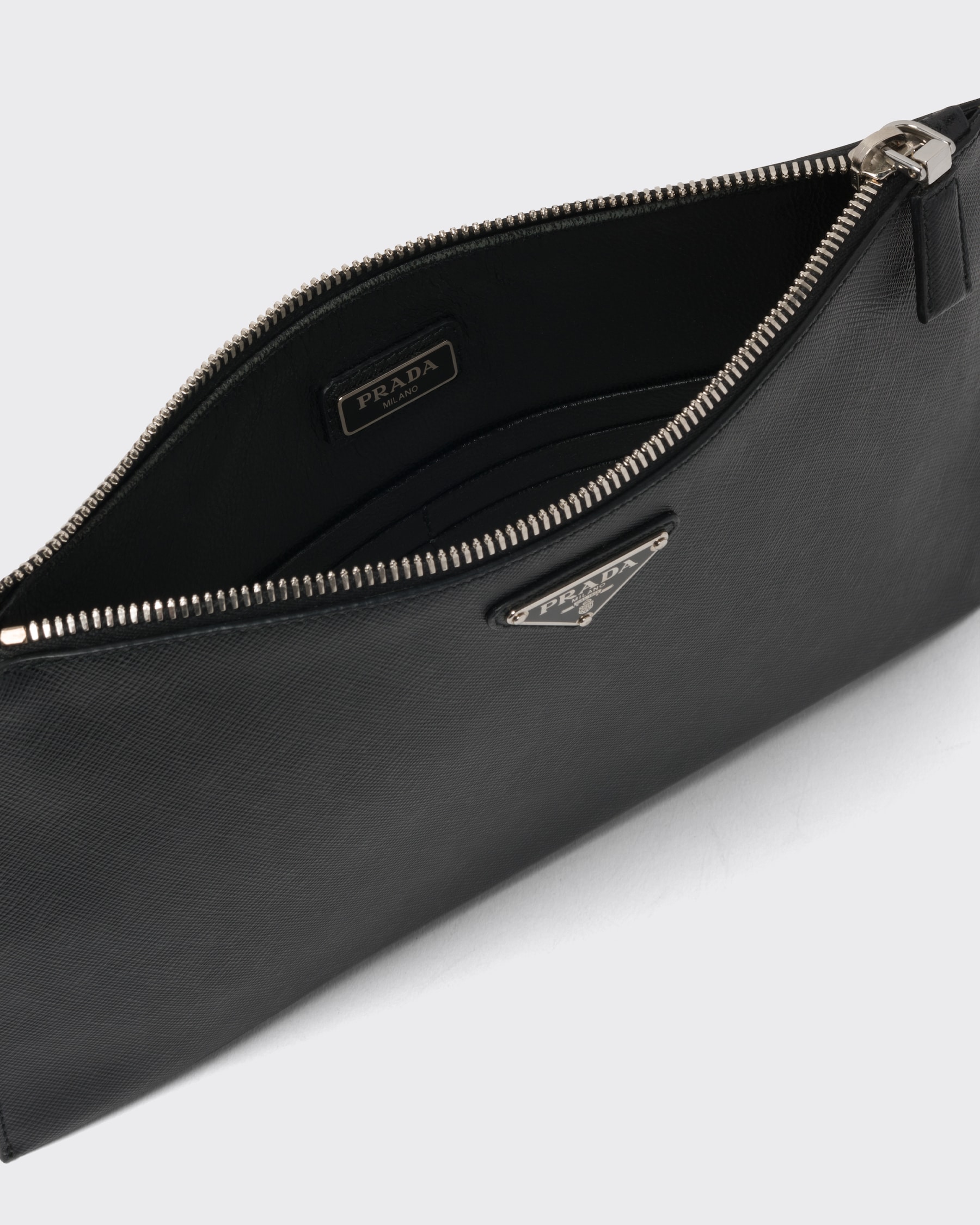 PRADA Logo Saffiano Heart Chain Pouch Accessory Case 1TL400 Black