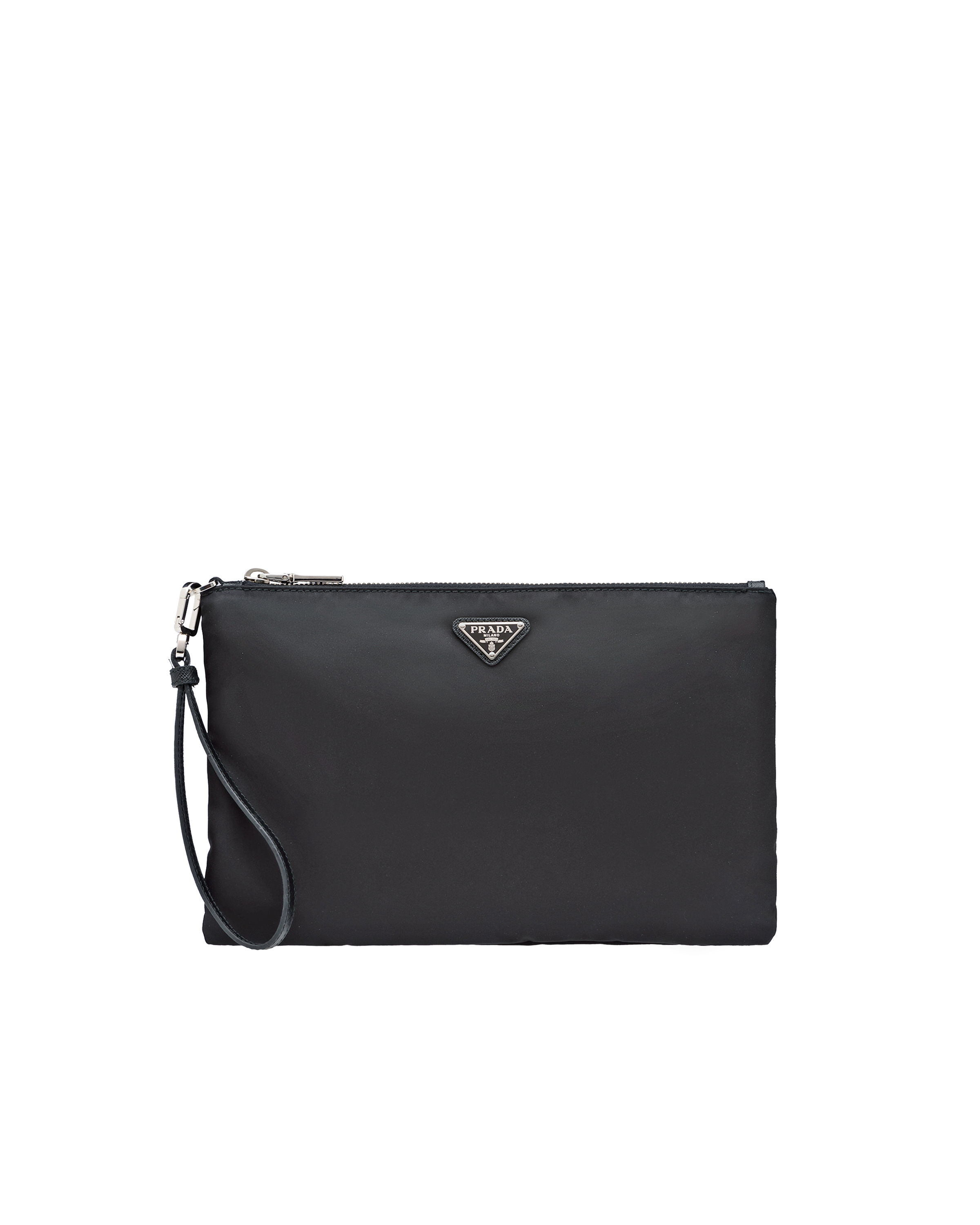 Black Re-nylon And Saffiano Leather Pouch