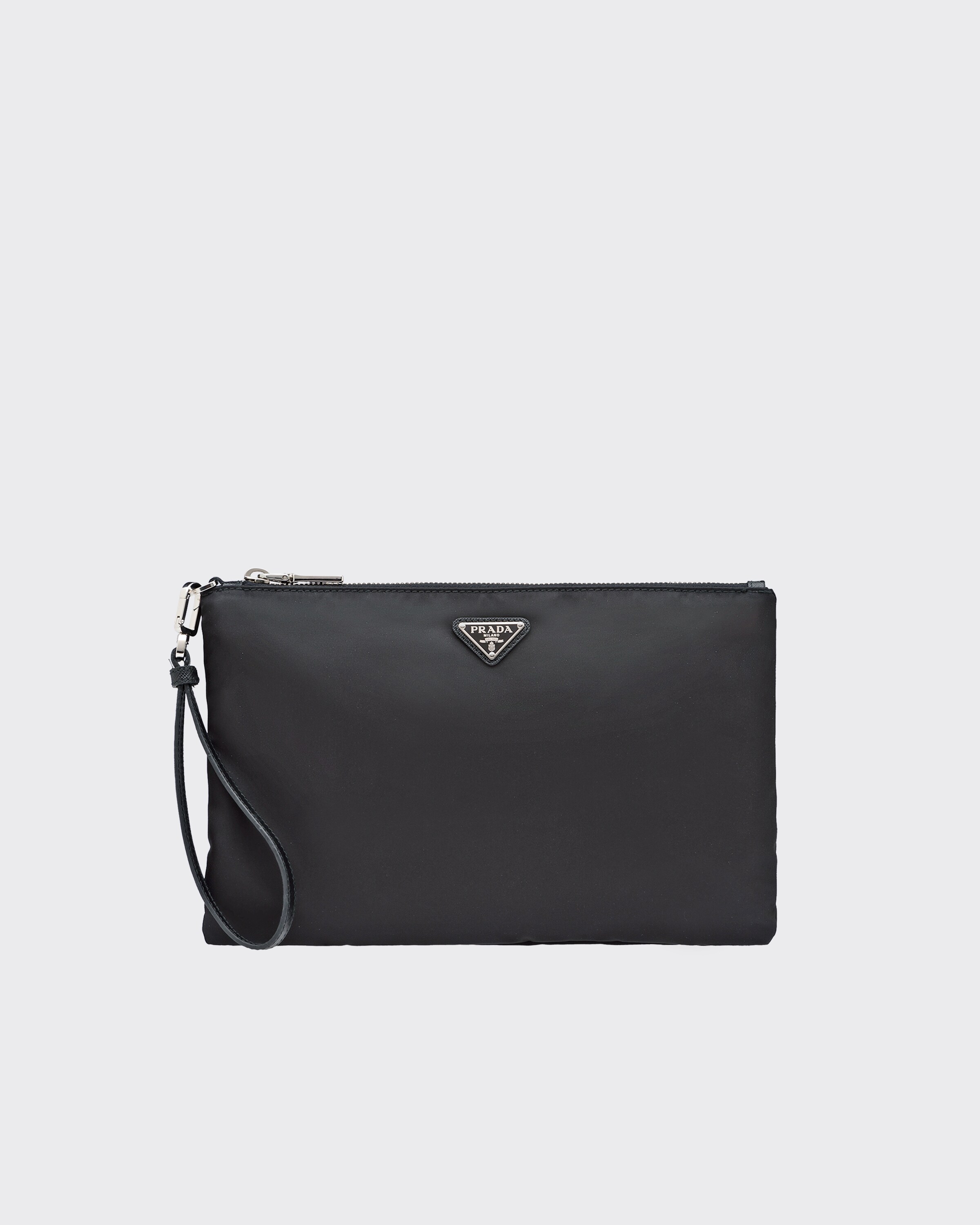 Prada Mens Black Brand-plaque Re-nylon Saffiano Leather And Recycled-nylon Pouch In Black
