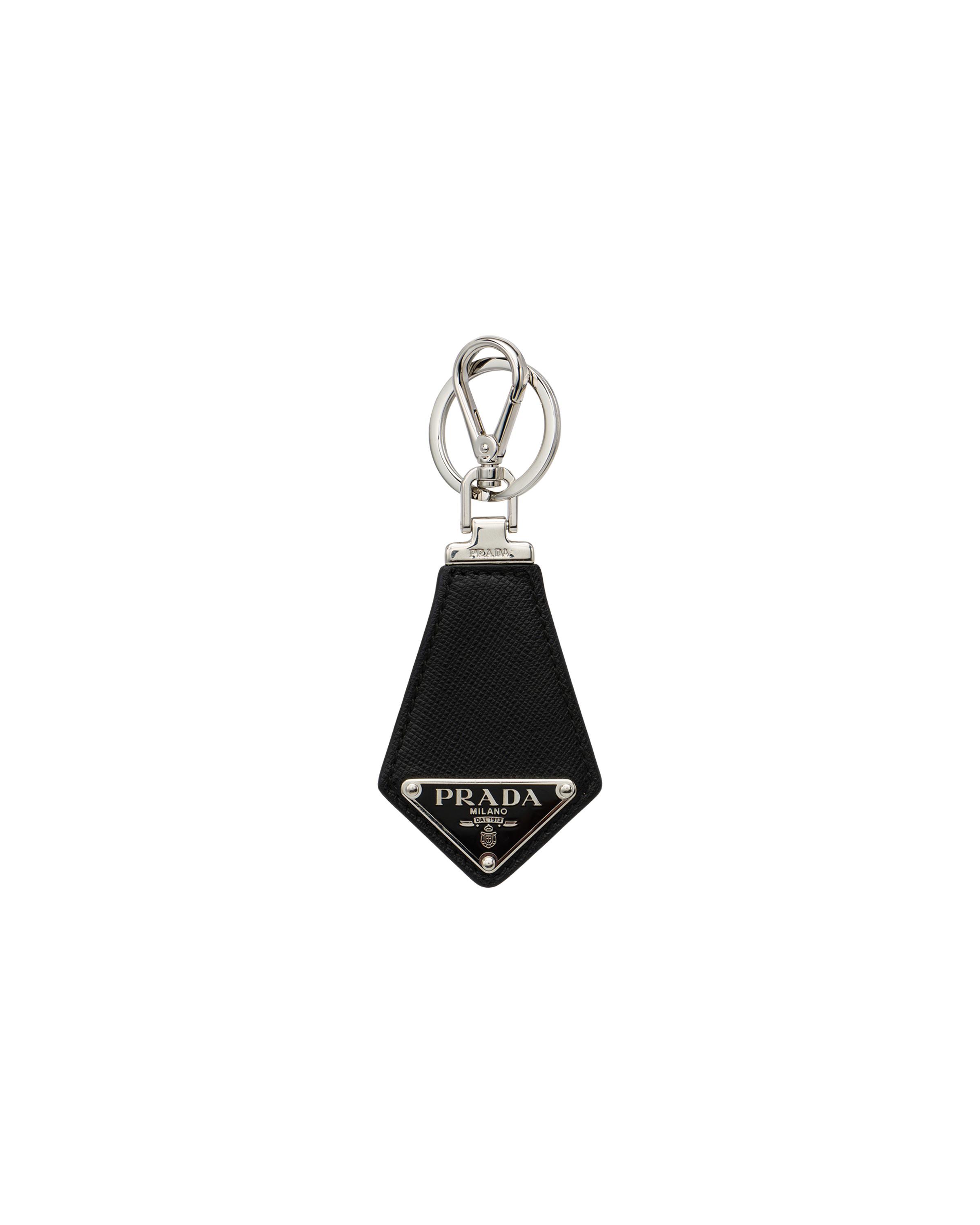 Shop Prada Saffiano Leather Keychain In Black