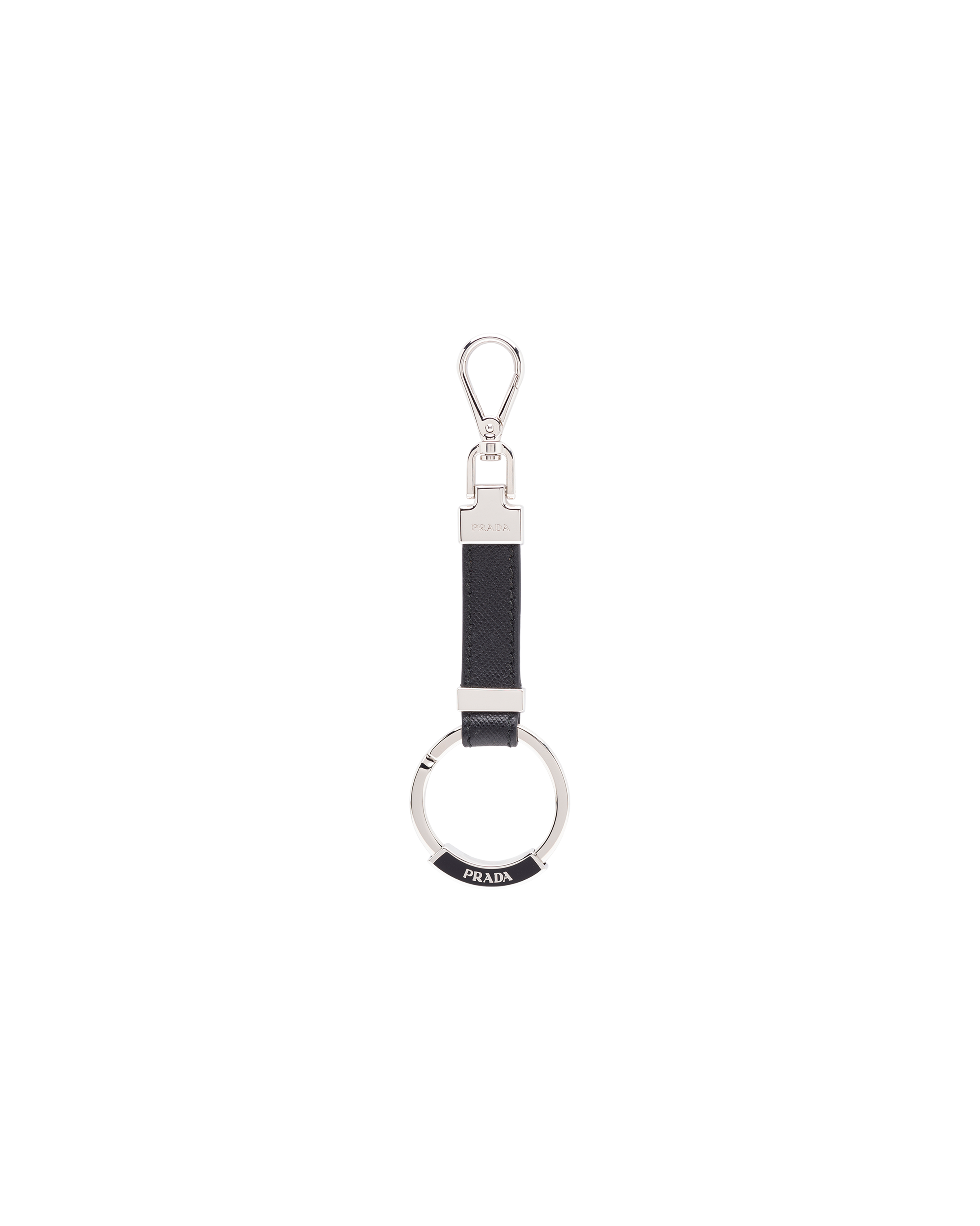 Prada Men's Saffiano Leather Keychain In F0002 Nero