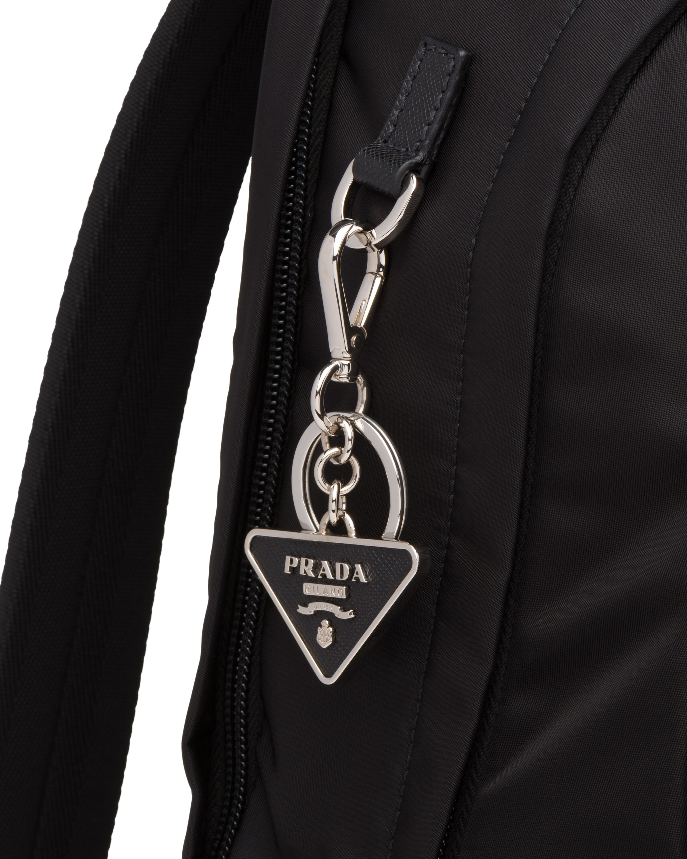 Saffiano Leather and Metal Keychain Prada