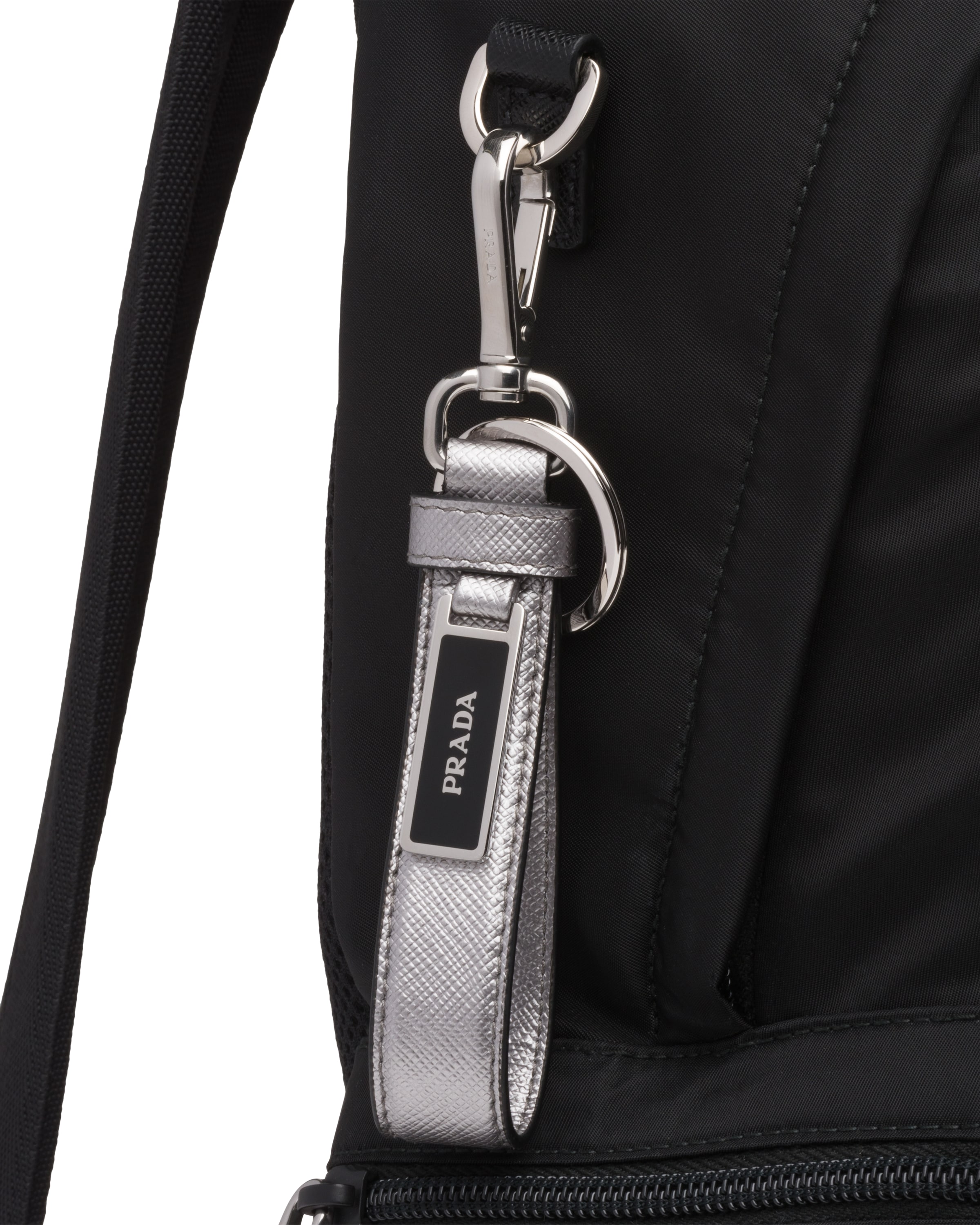 Chrome Saffiano Leather Keychain Prada