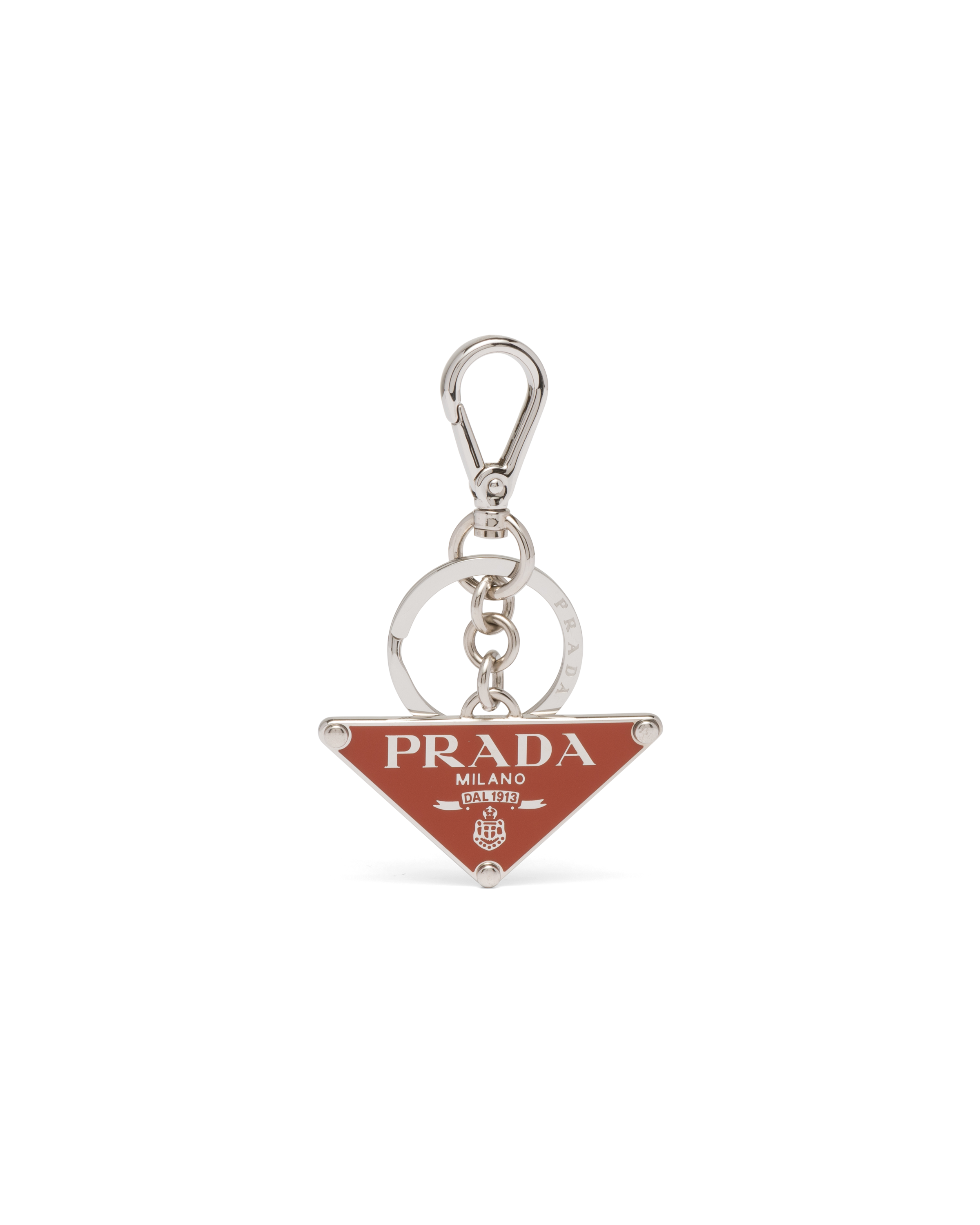 Prada Metal Keychain In Papaya