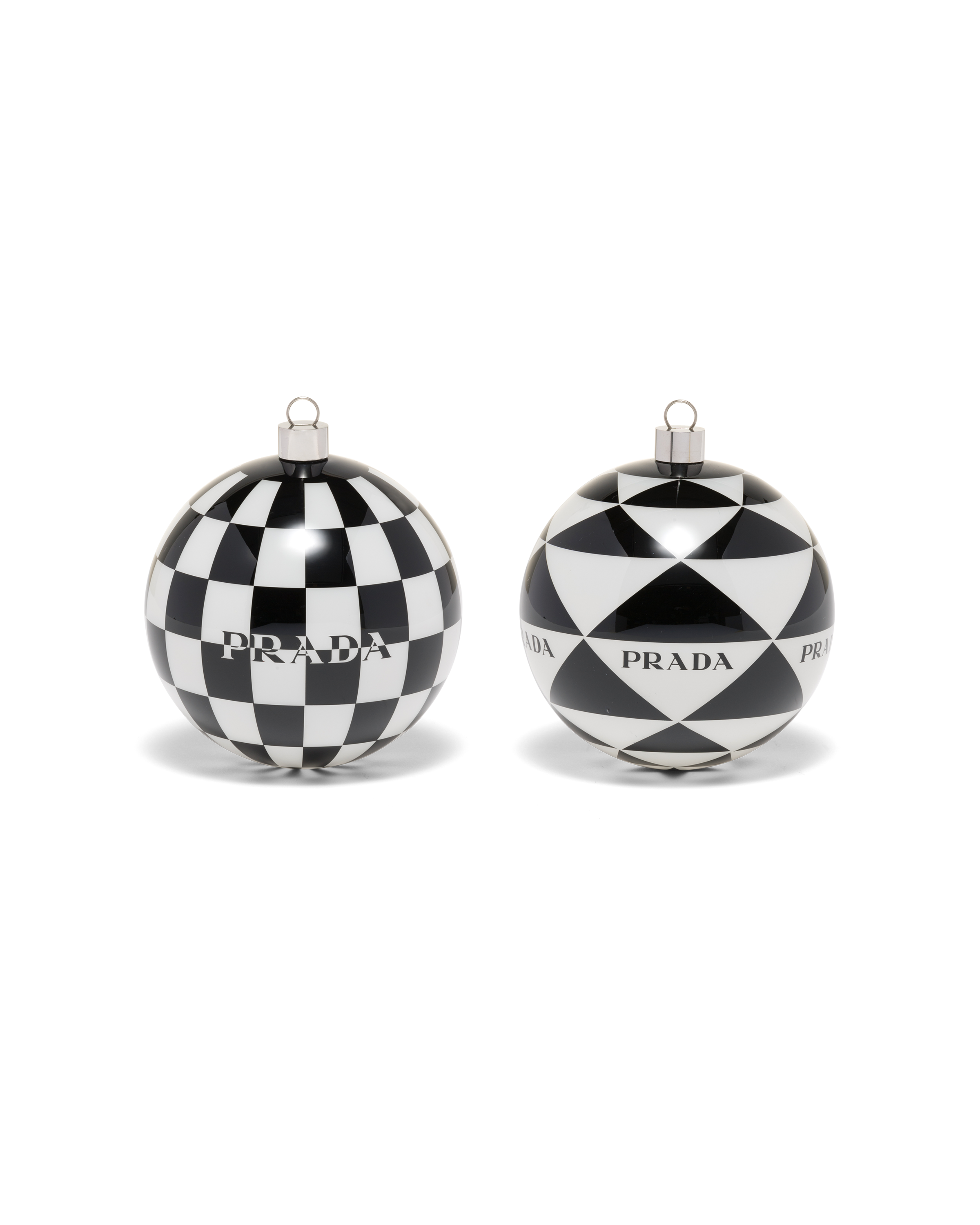 Prada Glass Christmas Ornament Set In White/black