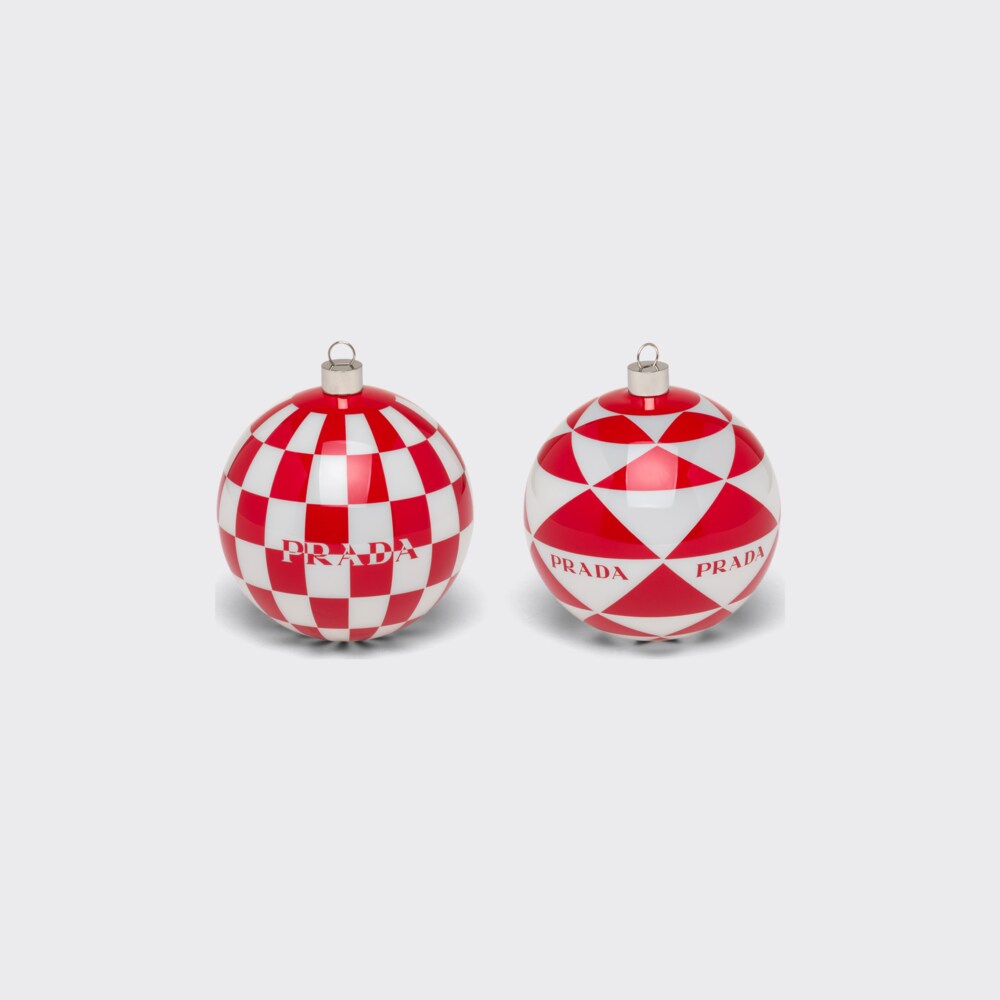 White/red Glass Christmas ornament set Prada