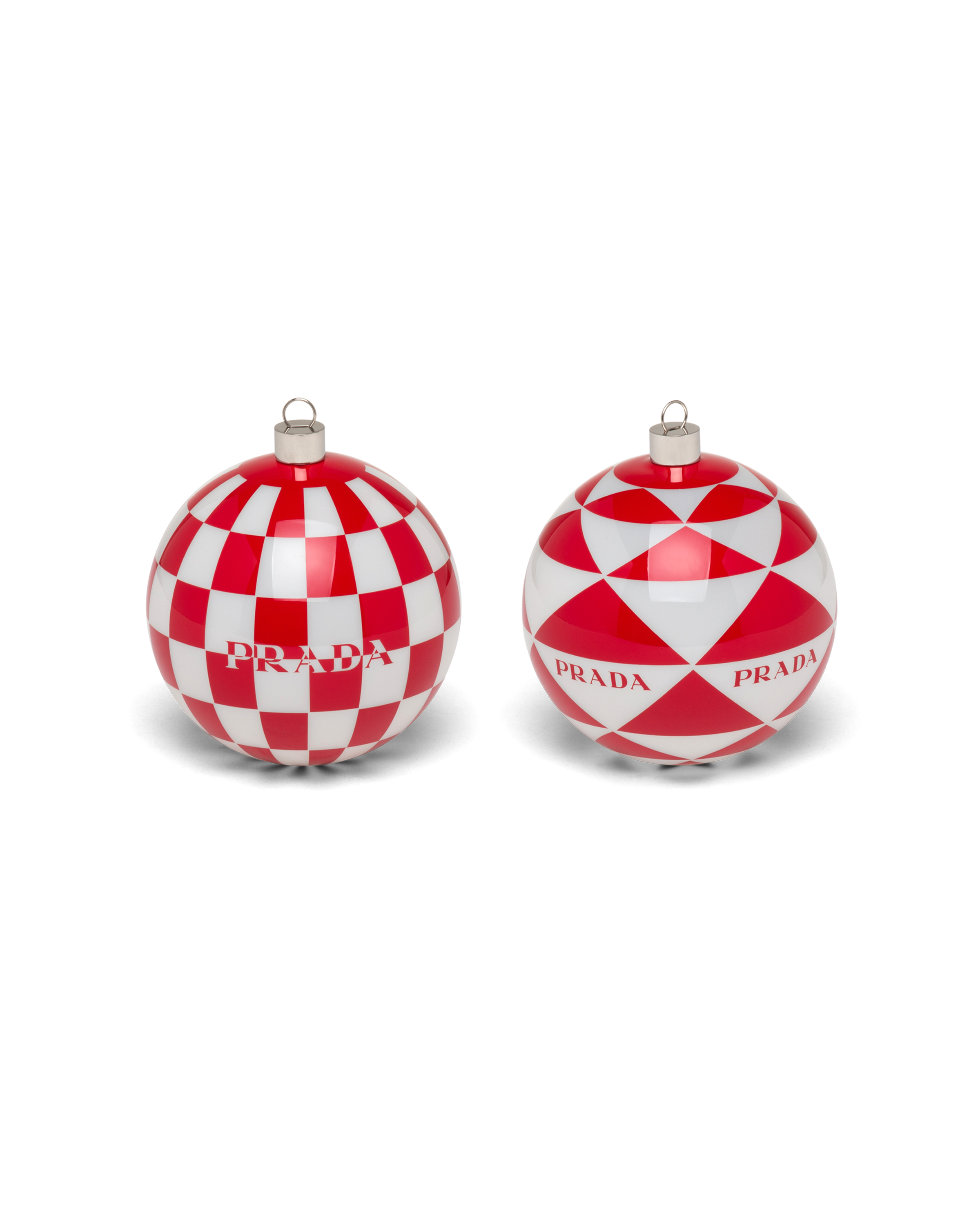 Prada Glass Christmas Ornament Set In White/red