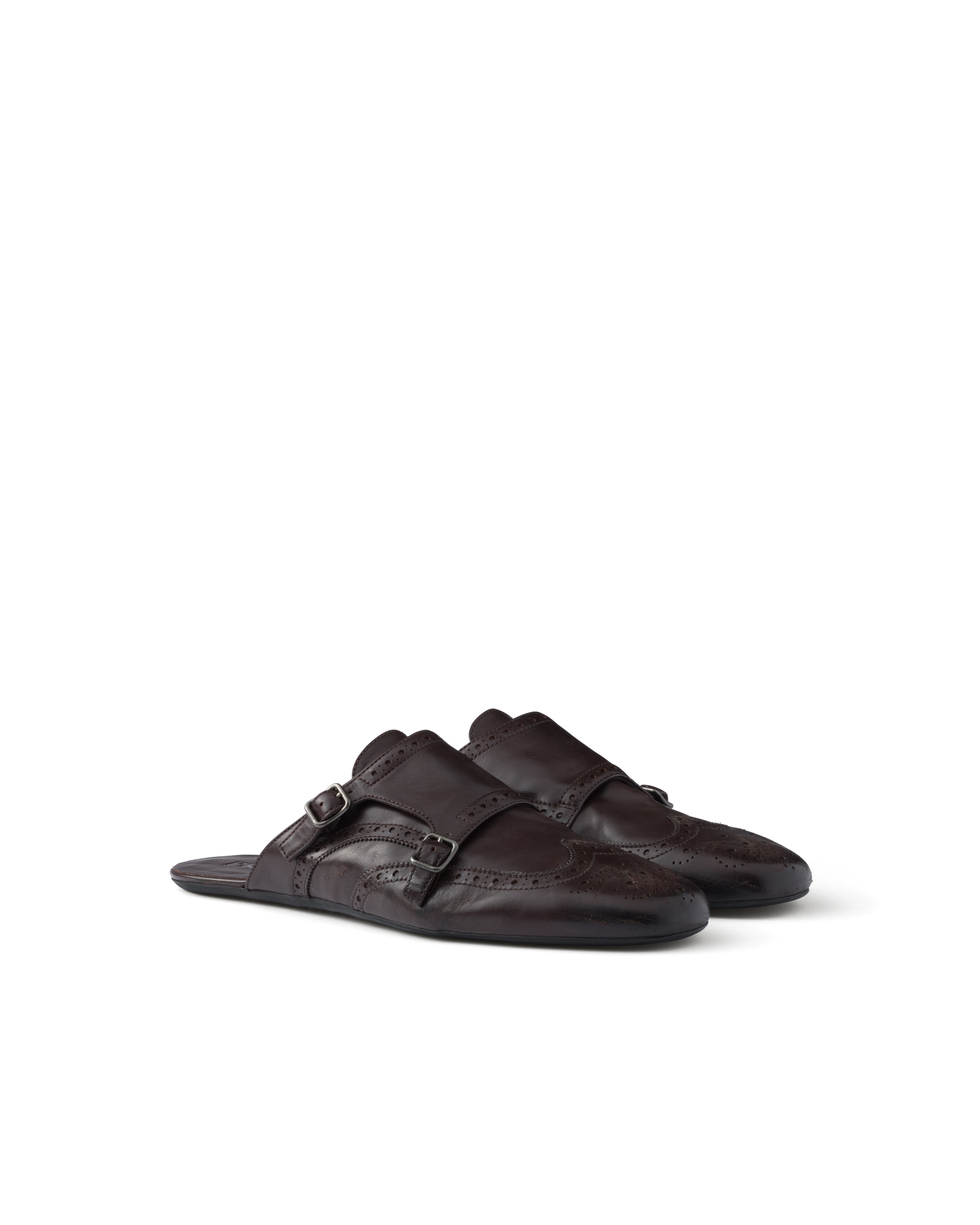Prada Sabot Shuffle In Pelle Con Doppia Fibbia, Uomo, Ebano, Taglia 6,5