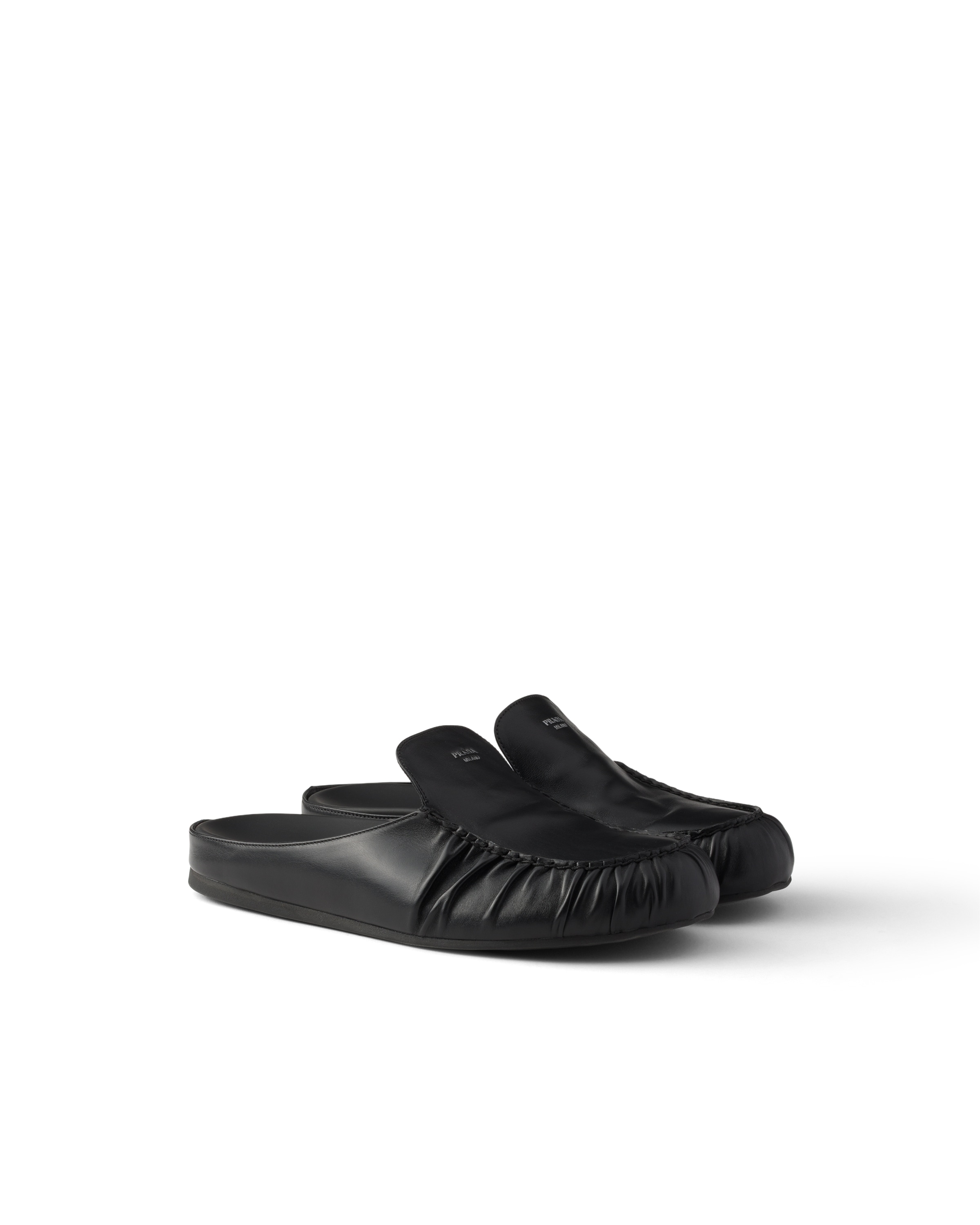 Prada Leather Mules In Black