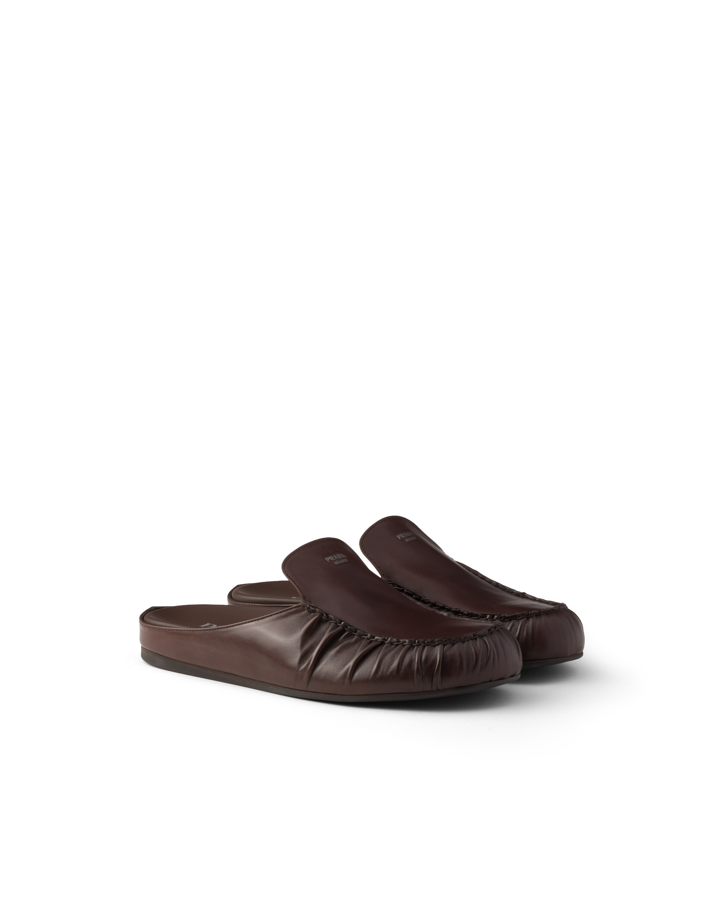 Prada Leather Mules In Brown