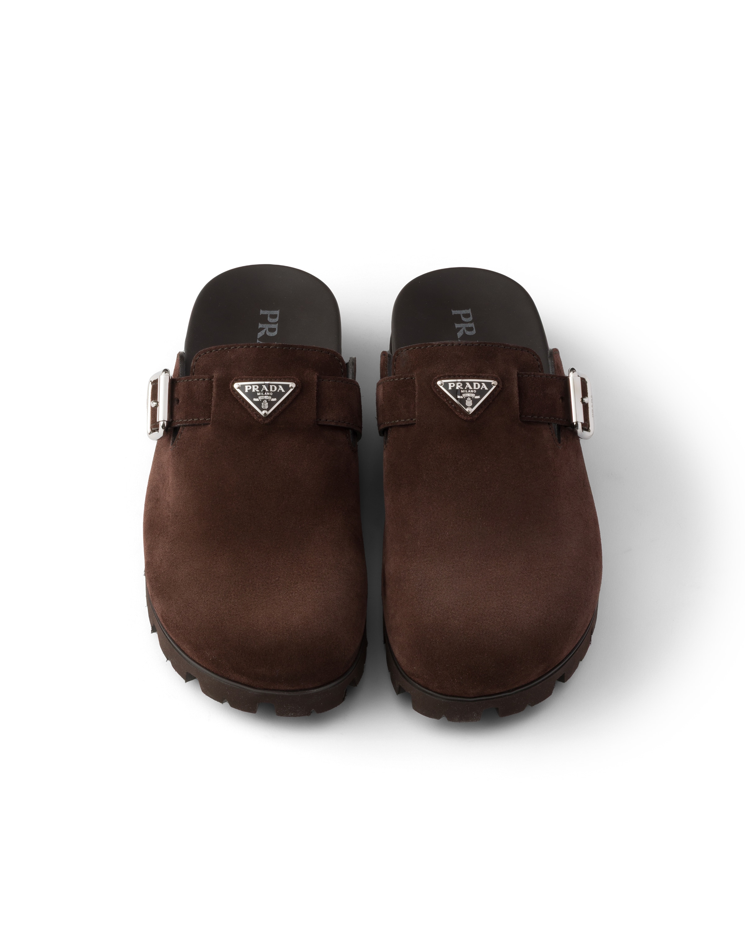 Prada Triangle-logo Mules In Brown