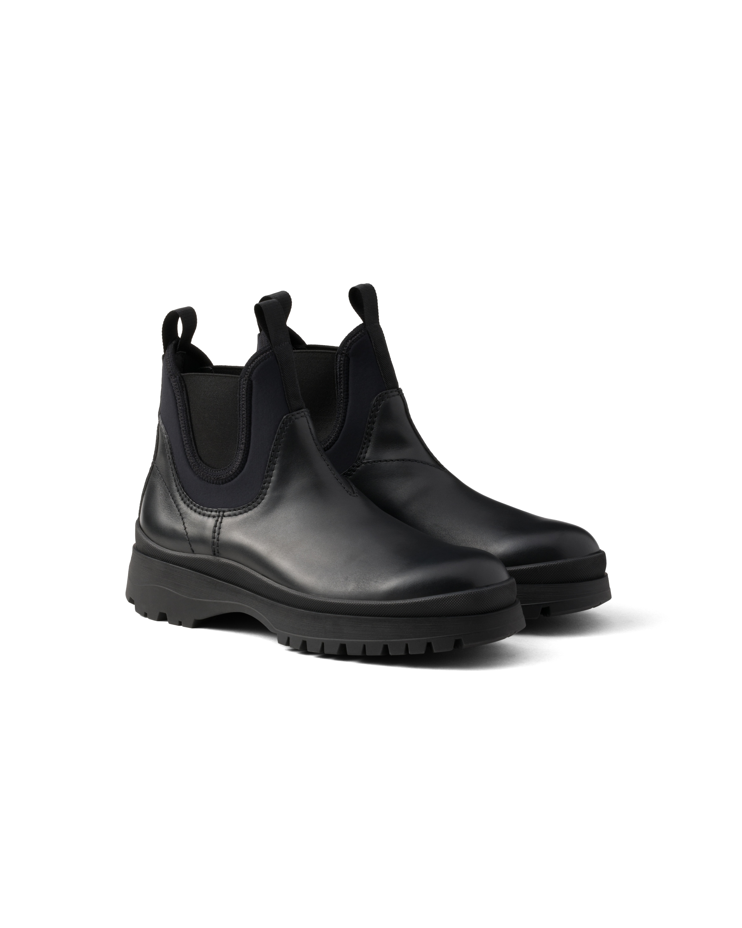 Prada Stivaletti Brixxen In Pelle E Tessuto Stretch, Uomo, Nero, Taglia 7
