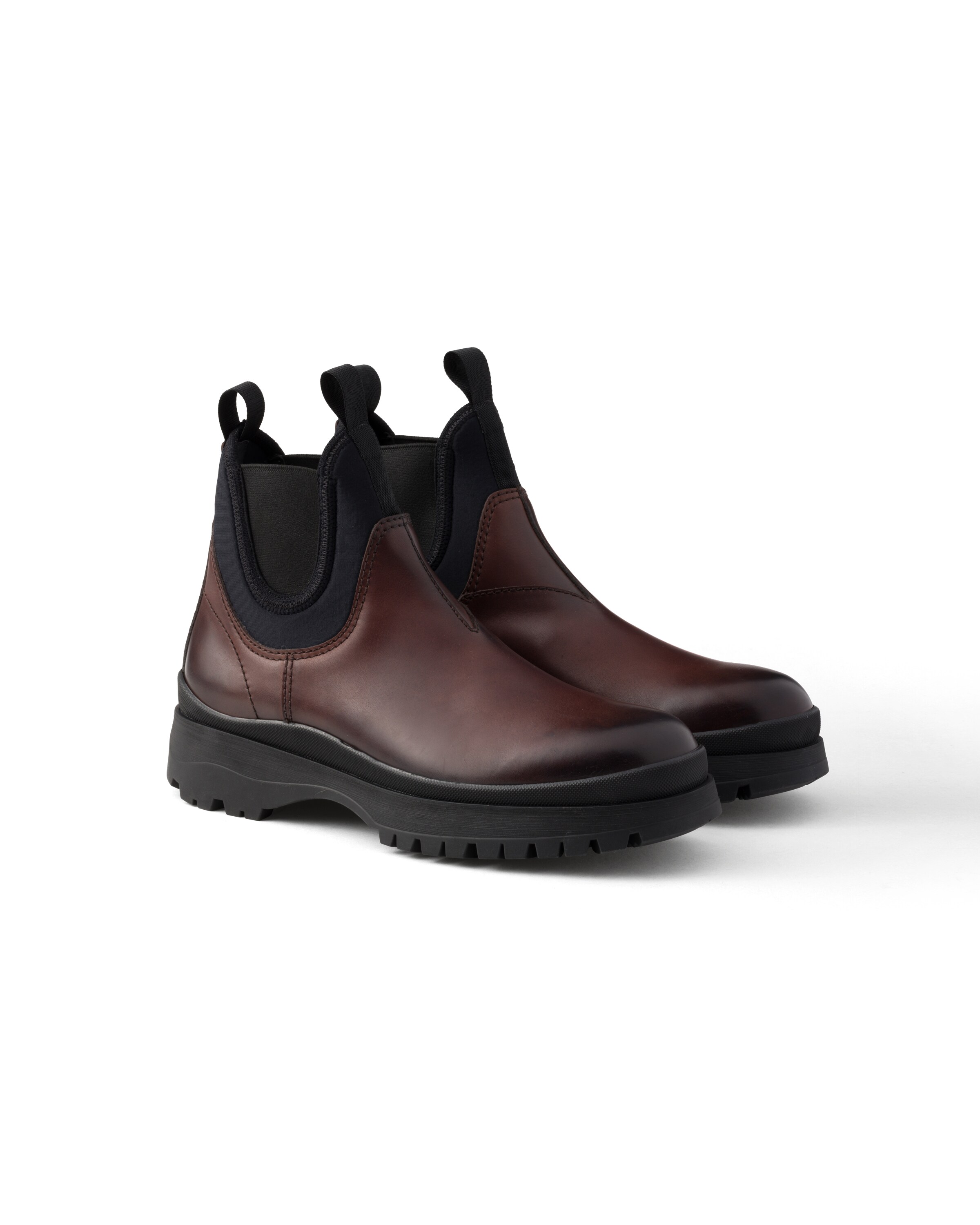 Prada Leather And Stretch Fabric Brixxen Boots, Men, Ebony, Size 6.5