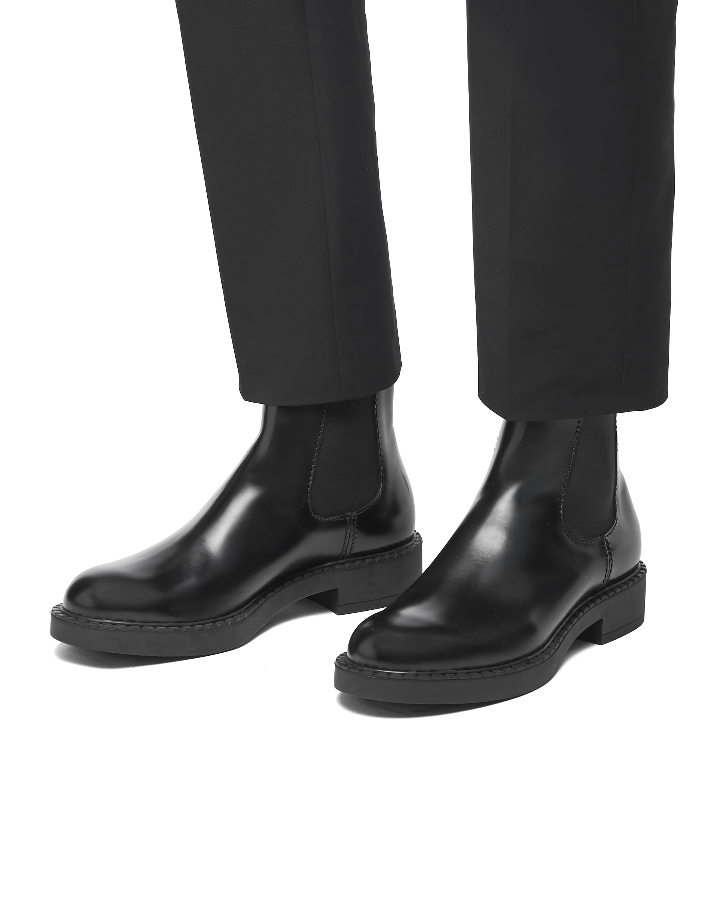 Prada Men's Brushed Leather Chelsea Boots In Black