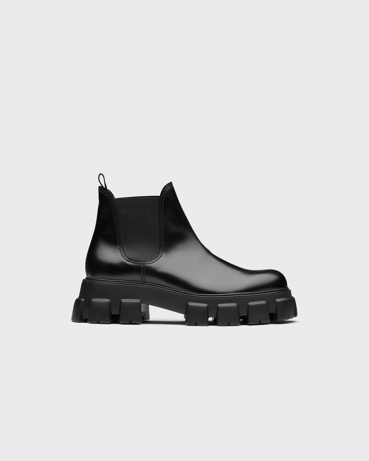 Black Monolith Brushed Leather Chelsea Boots PRADA