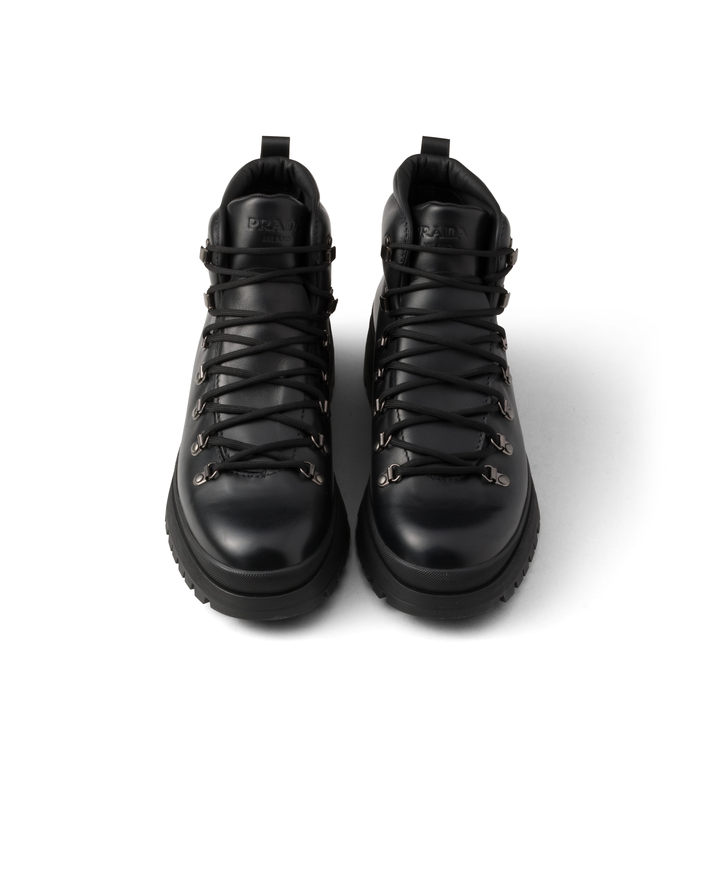 Prada Mens Black Brixxen Triangle-plaque Leather Ankle Boots Eur 44.5 / 10.5 Uk In Black
