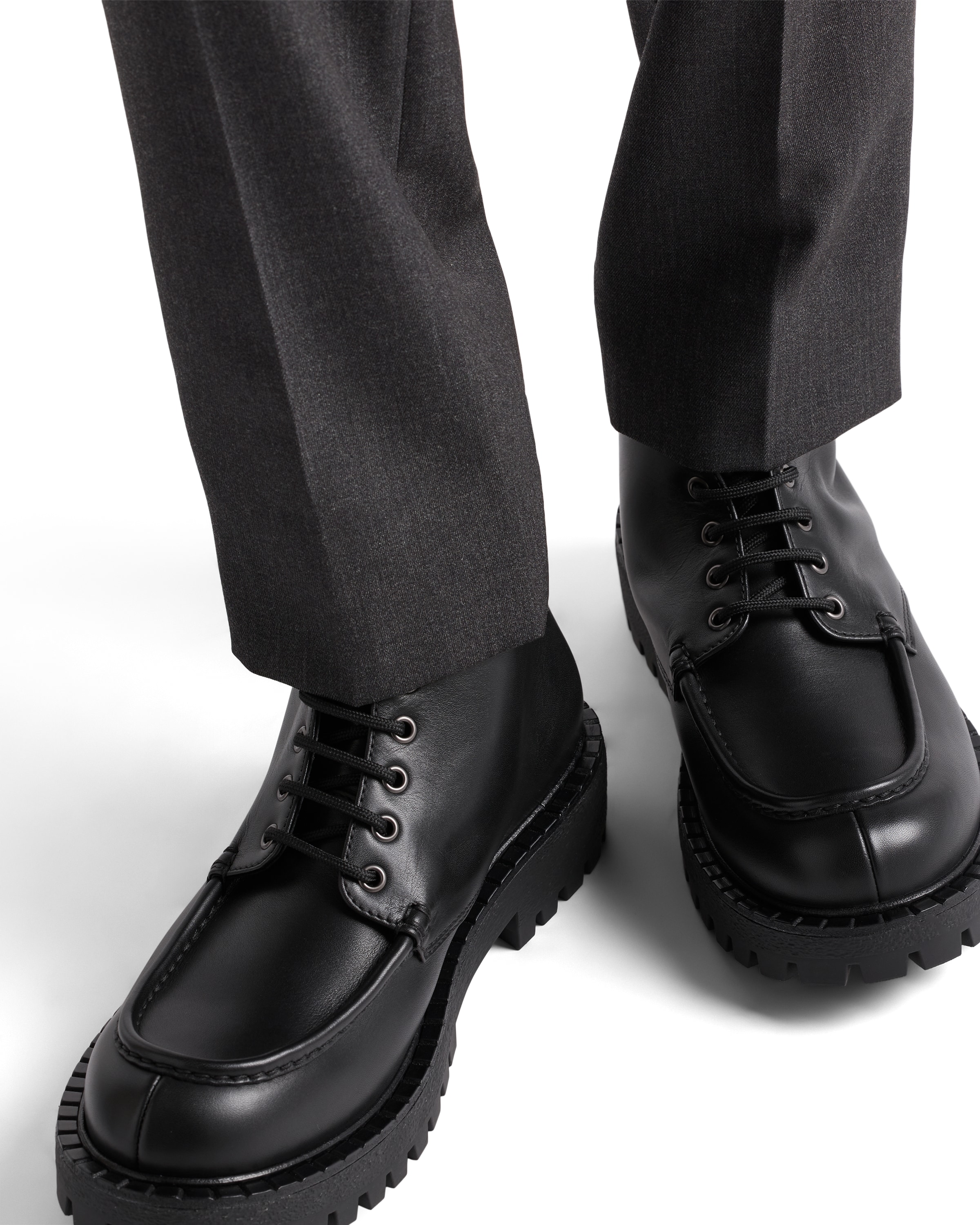 Prada Leather Amphibious Polished Finish Shoes In Black