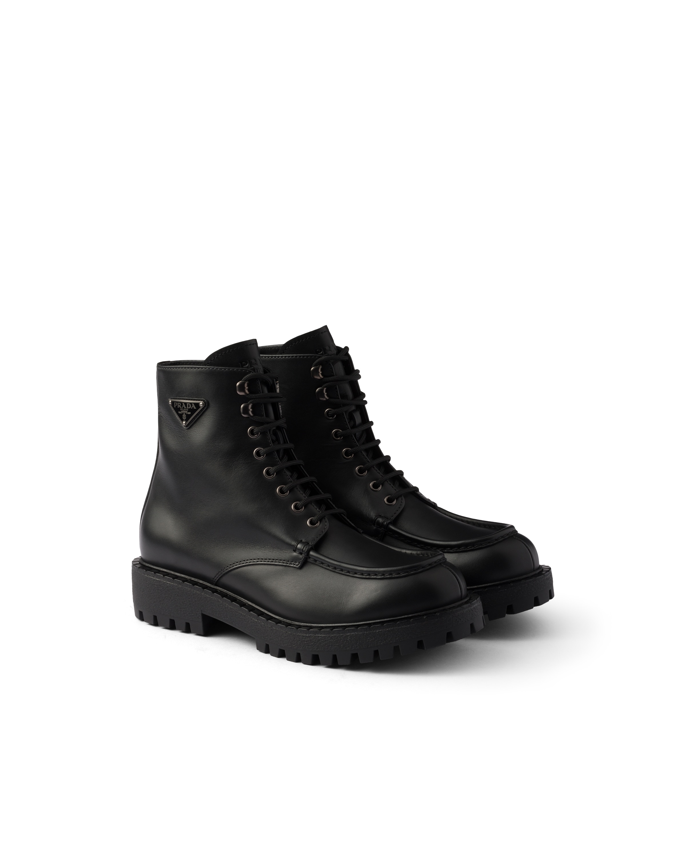 Prada Leather Amphibious Polished Finish Shoes In Black