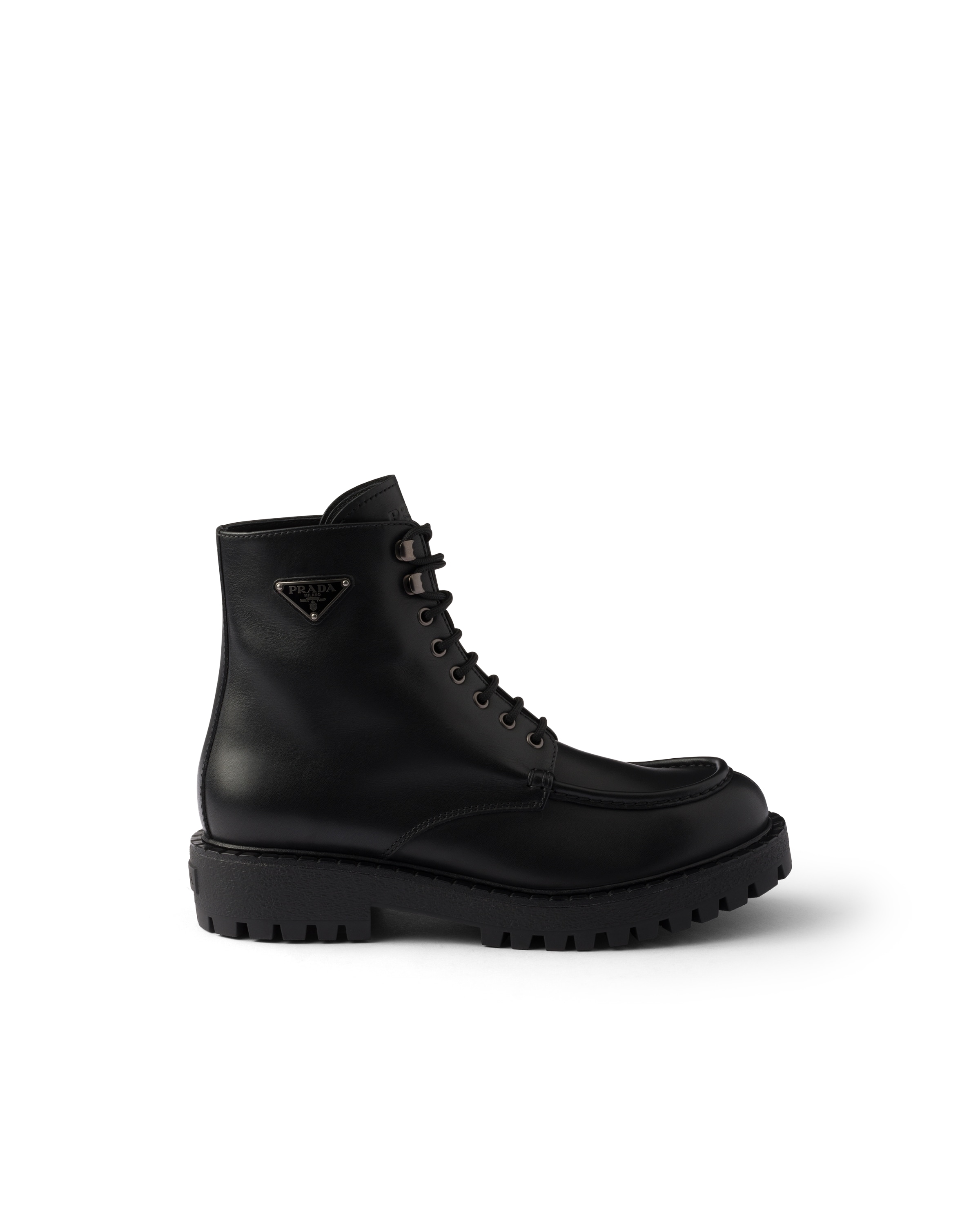 Prada Leather Amphibious Polished Finish Shoes In Black