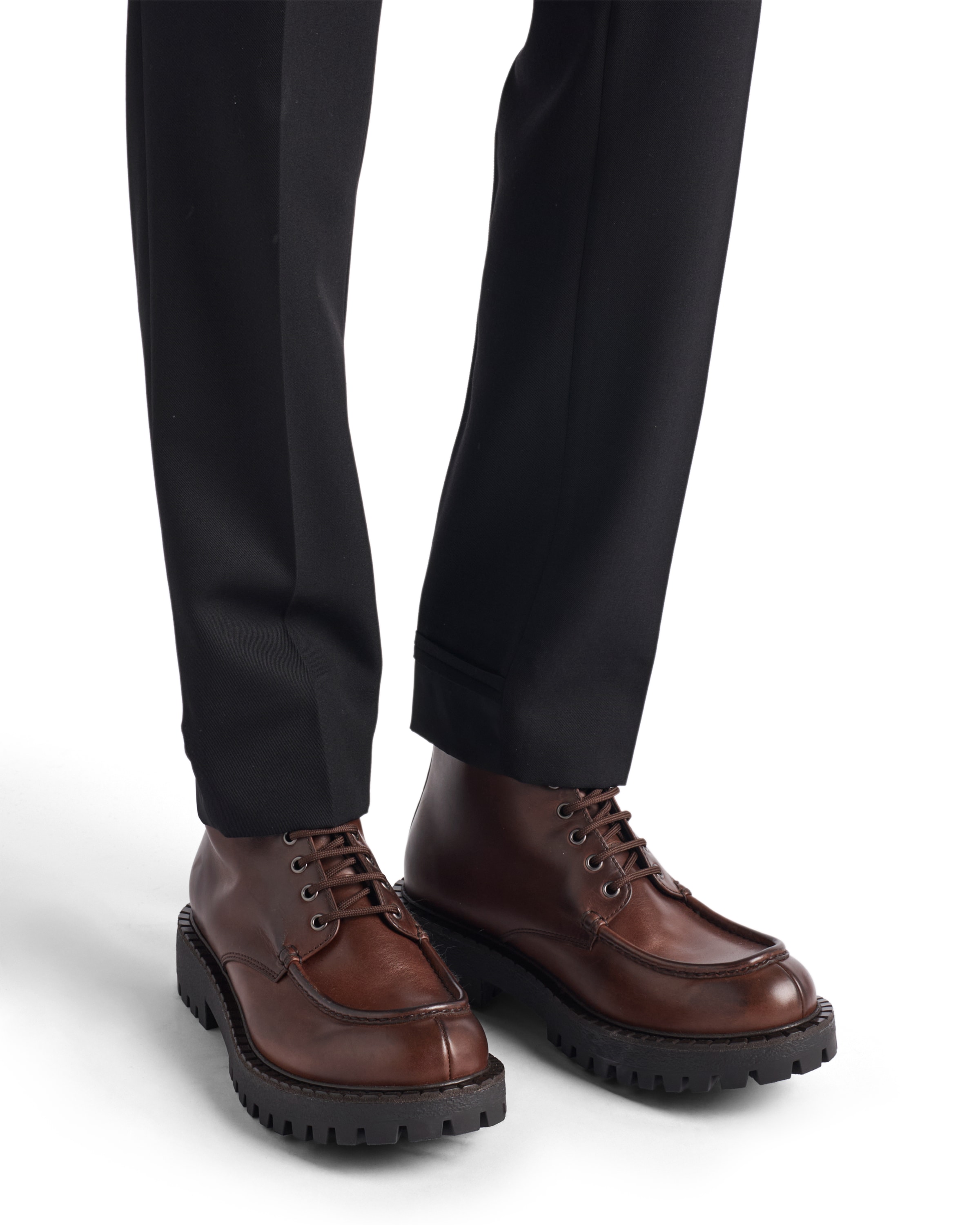 Prada Men's Laced Leather Booties In Black