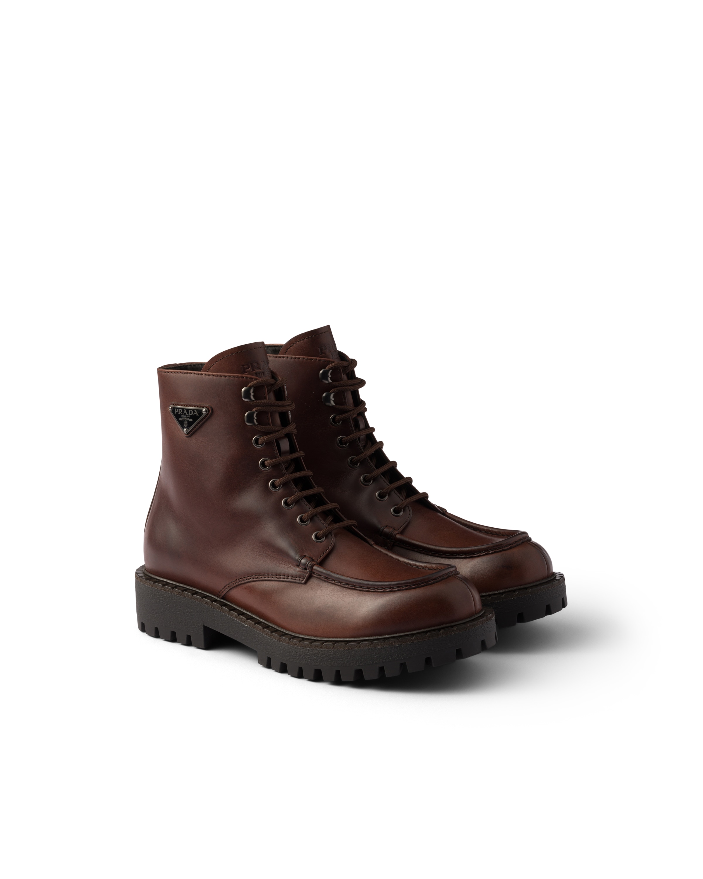 Prada Schnürstiefeletten Aus Leder, Herren, Ebenholz, Größe 10,5