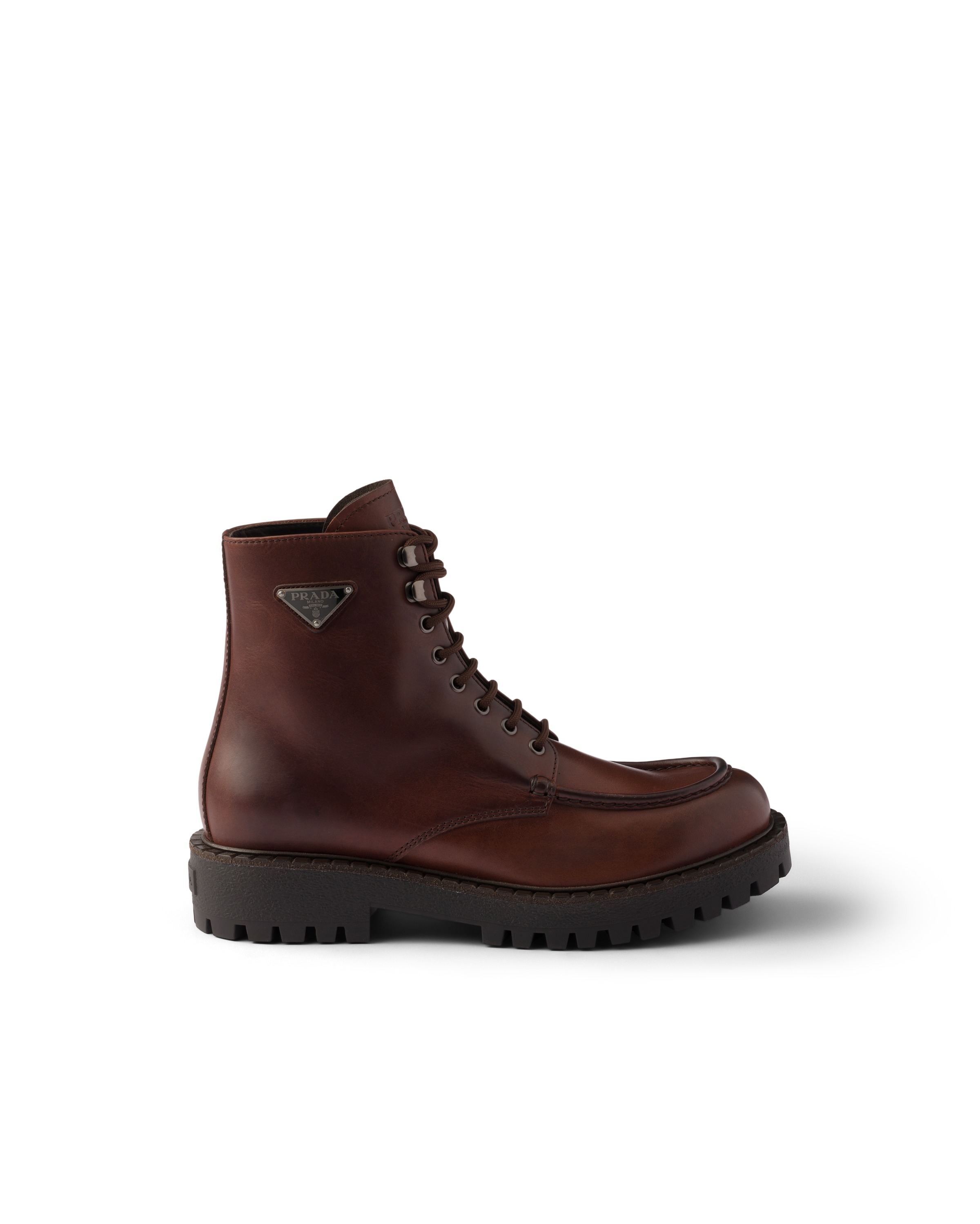 Prada Men's Laced Leather Booties In Black