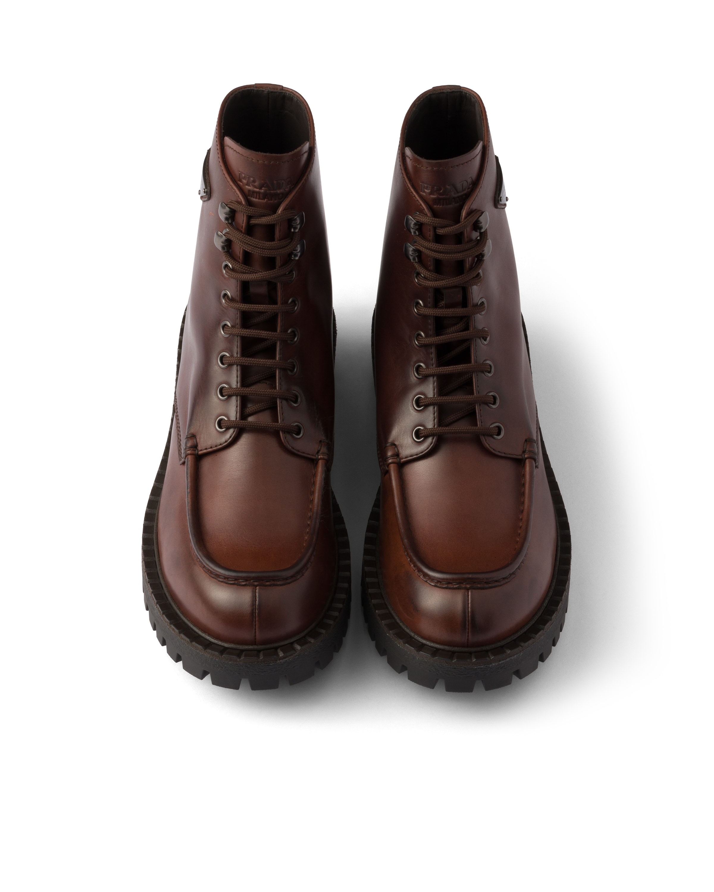 Prada Men's Laced Leather Booties In Black