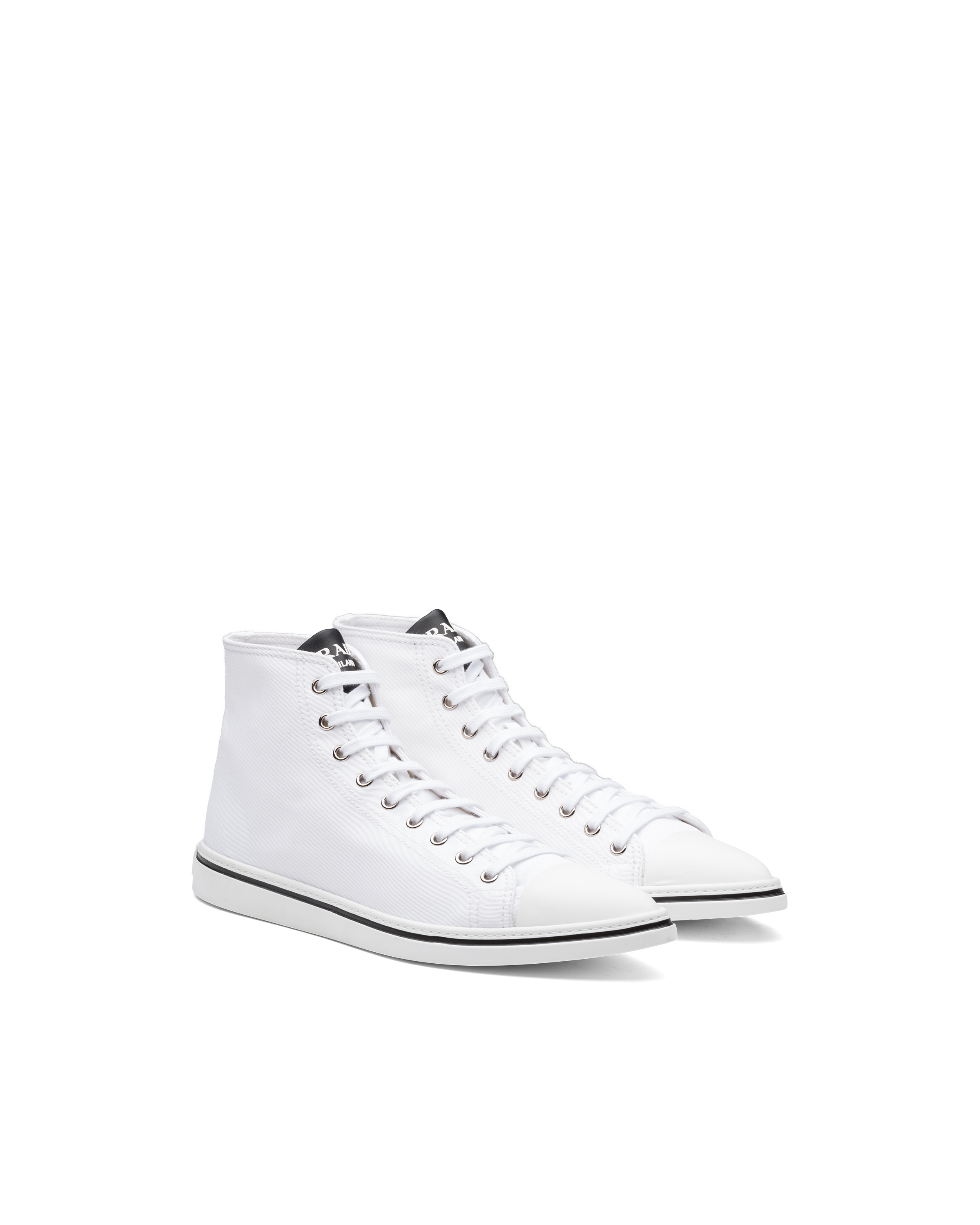 White Cotton gabardine pointy high-top sneakers | Prada