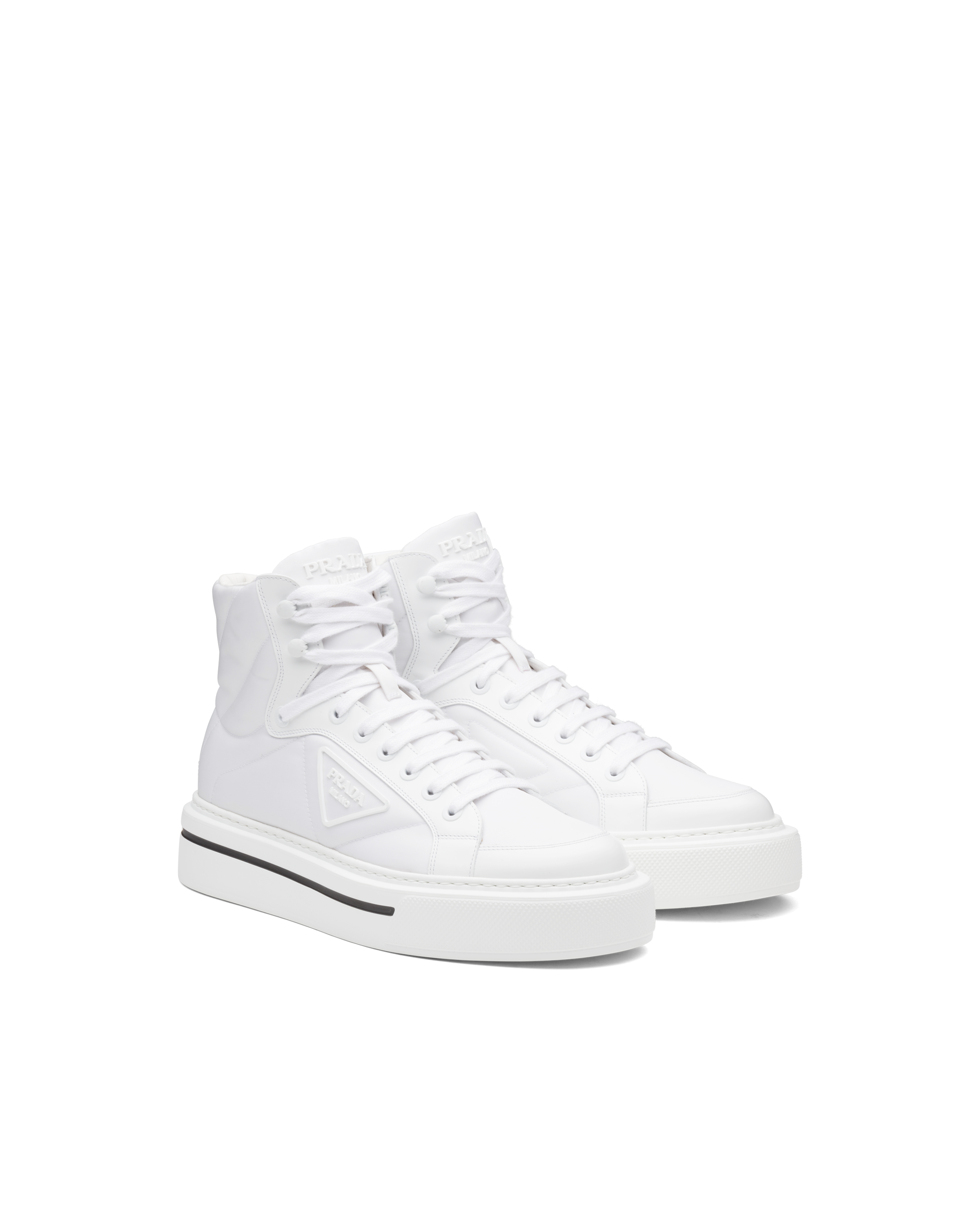 Prada Macro Re-nylon And Brushed Leather High-top Sneakers In