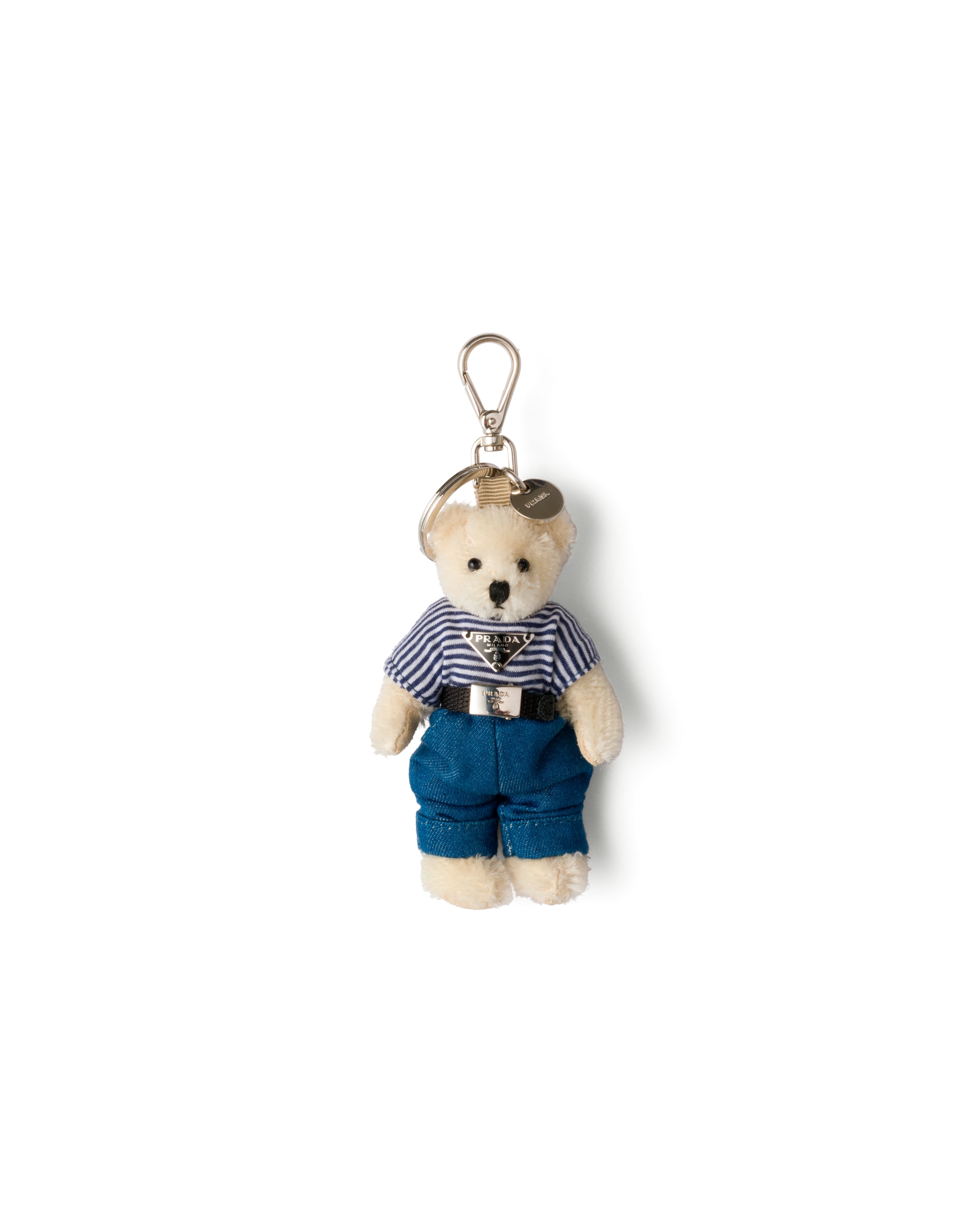 Prada Ciondolo Da Borsa Teddy Con Anello In Metallo, Uomo, Bianco