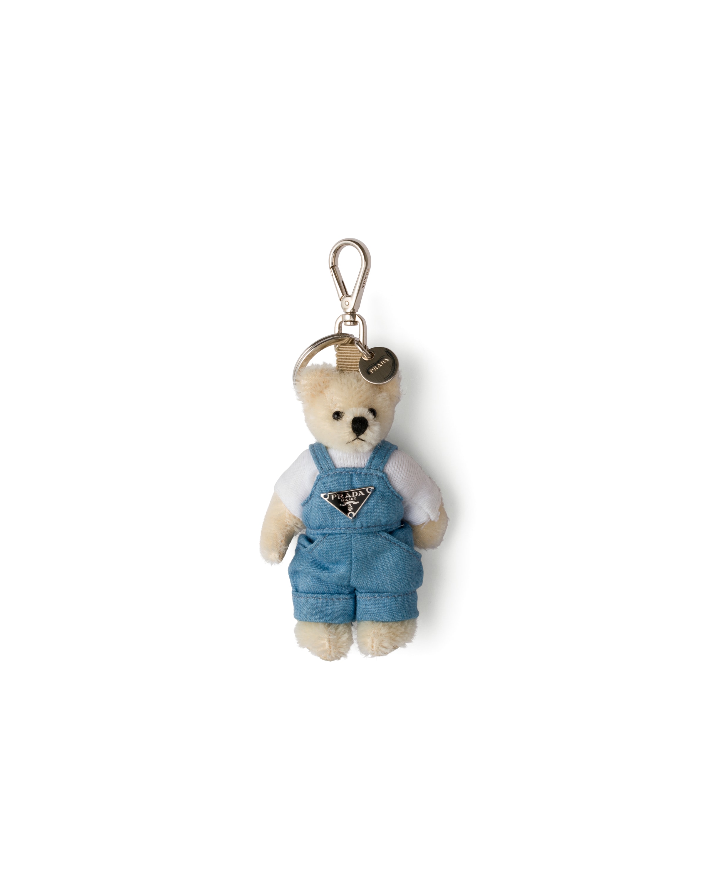 Prada Ciondolo Da Borsa Teddy Con Anello In Metallo, Uomo, Bianco